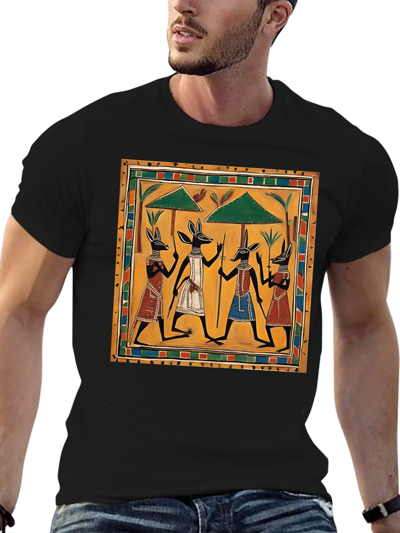 Black Egyptian Anubis Art Graphic Tee view 6