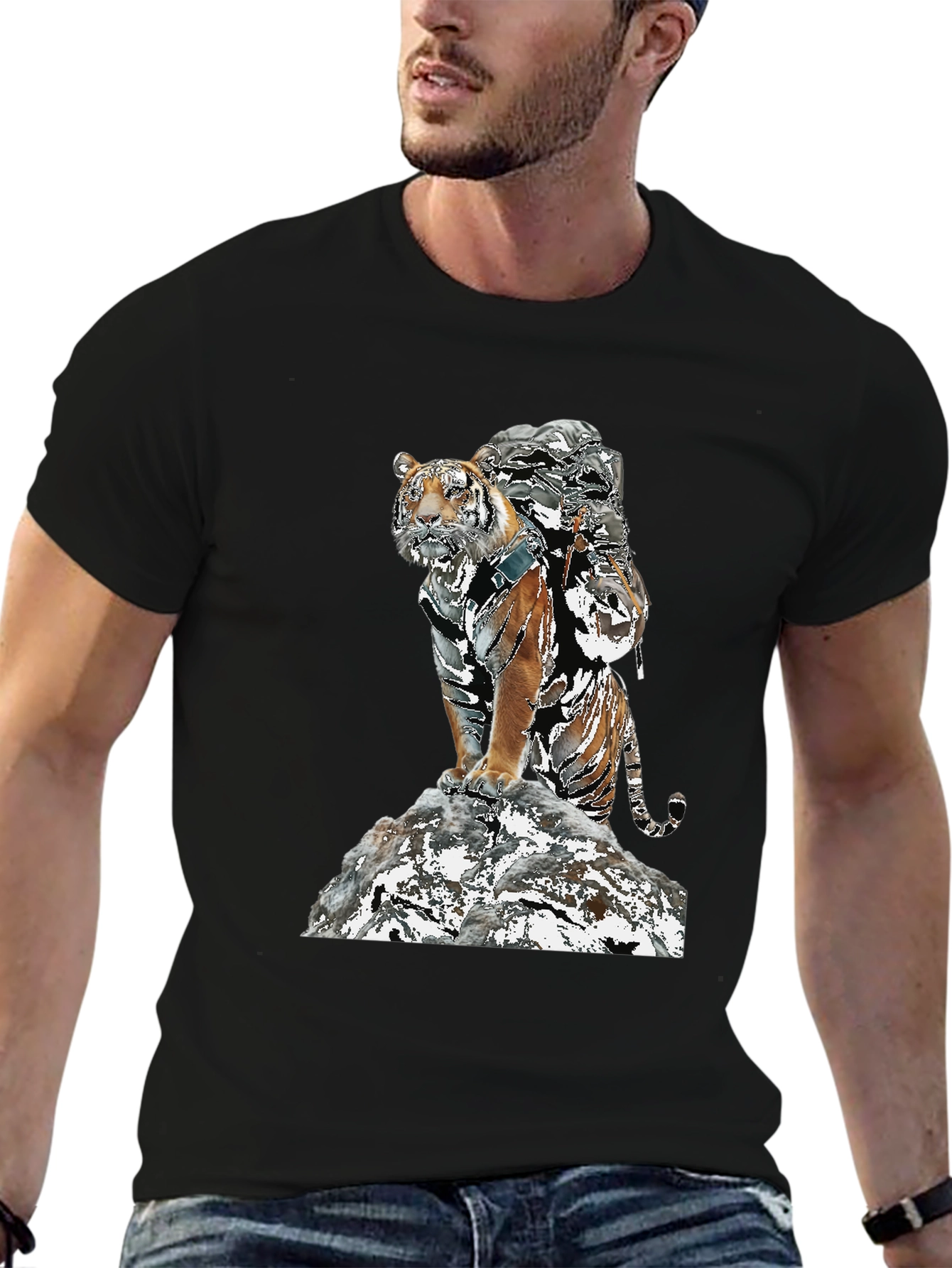 Black Tiger Graphic Tee - Black Cotton Blend view 6