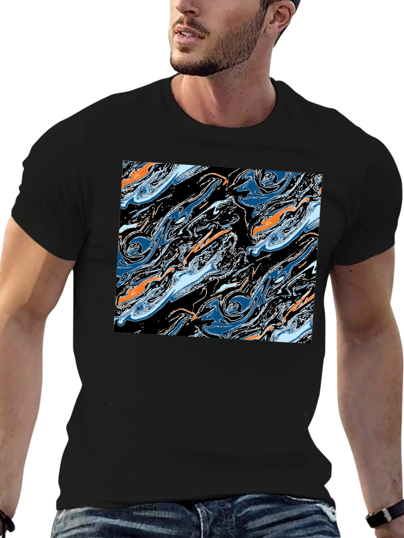 Black Abstract Swirl Graphic Tee - Modern Art T-Shirt view 6