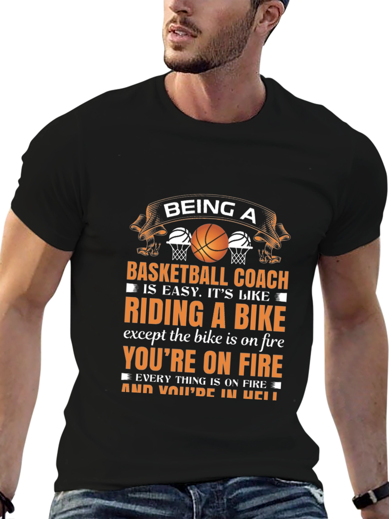 Black Basketball Coach T-Shirt - Riding a Bike Analogy view 6