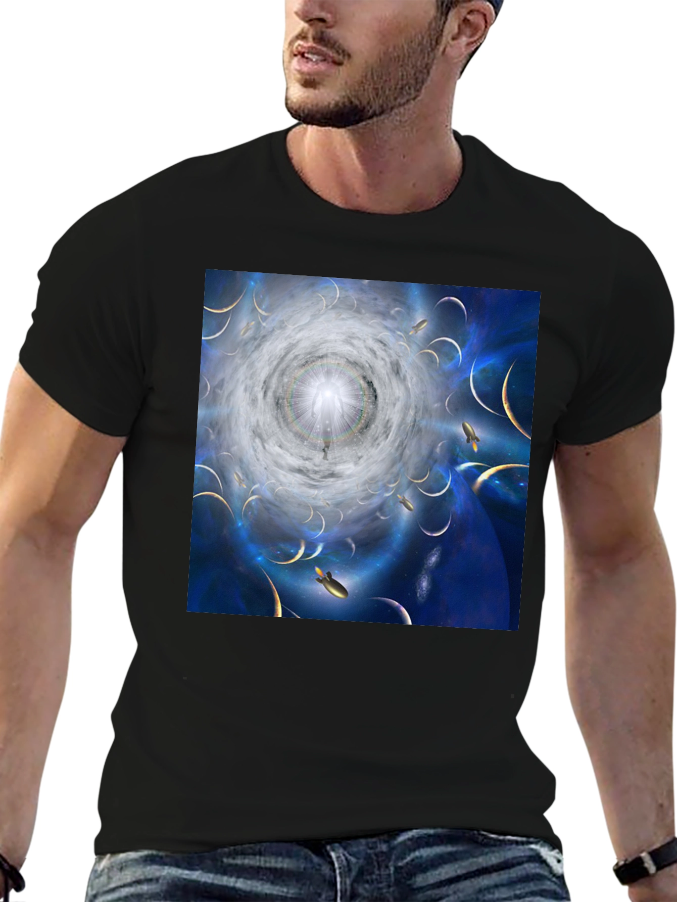Black Celestial Dreamscape Graphic T-Shirt view 6