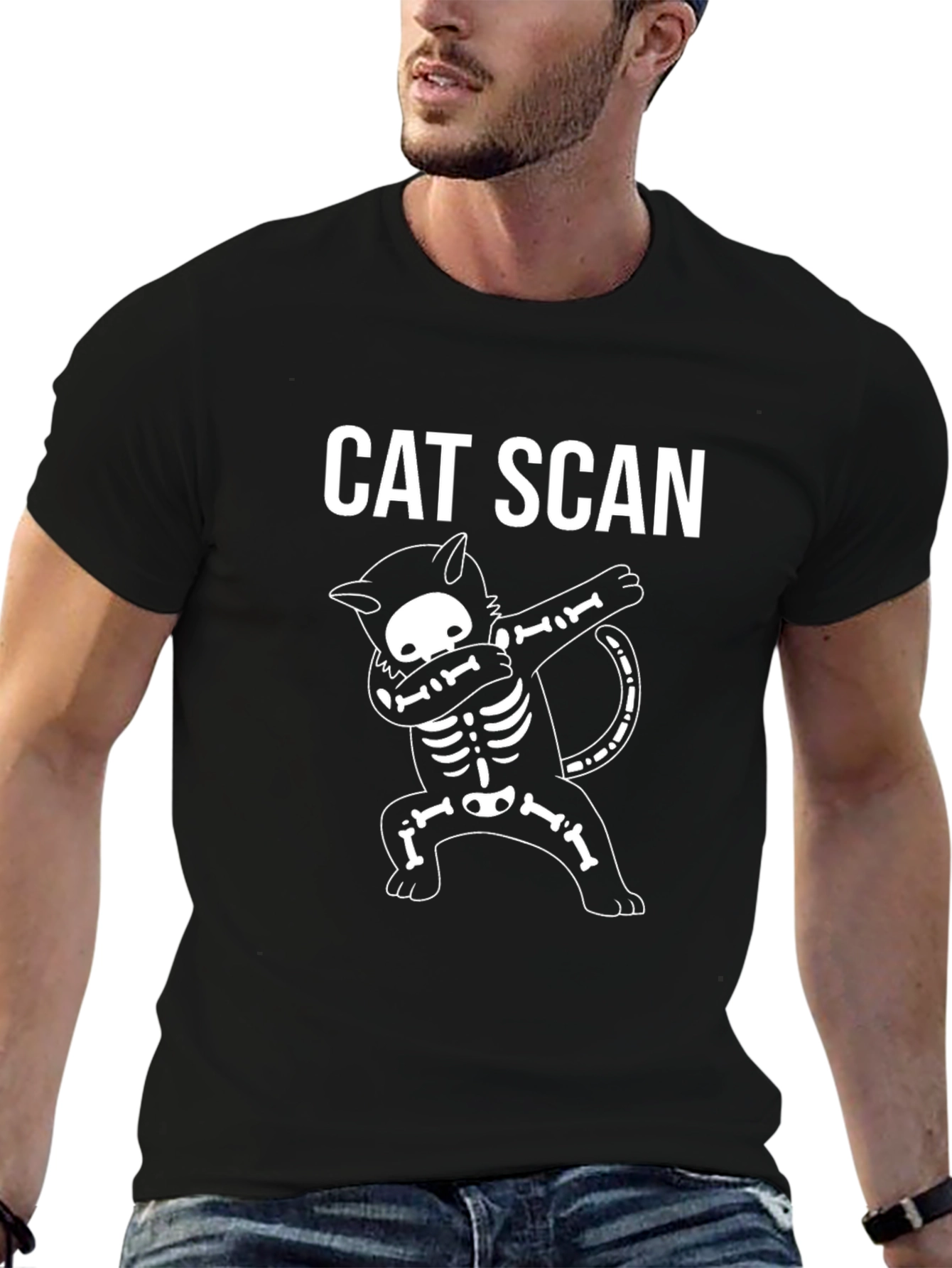 Black Cat Scan Skeleton Dabbing T-Shirt - Halloween view 6