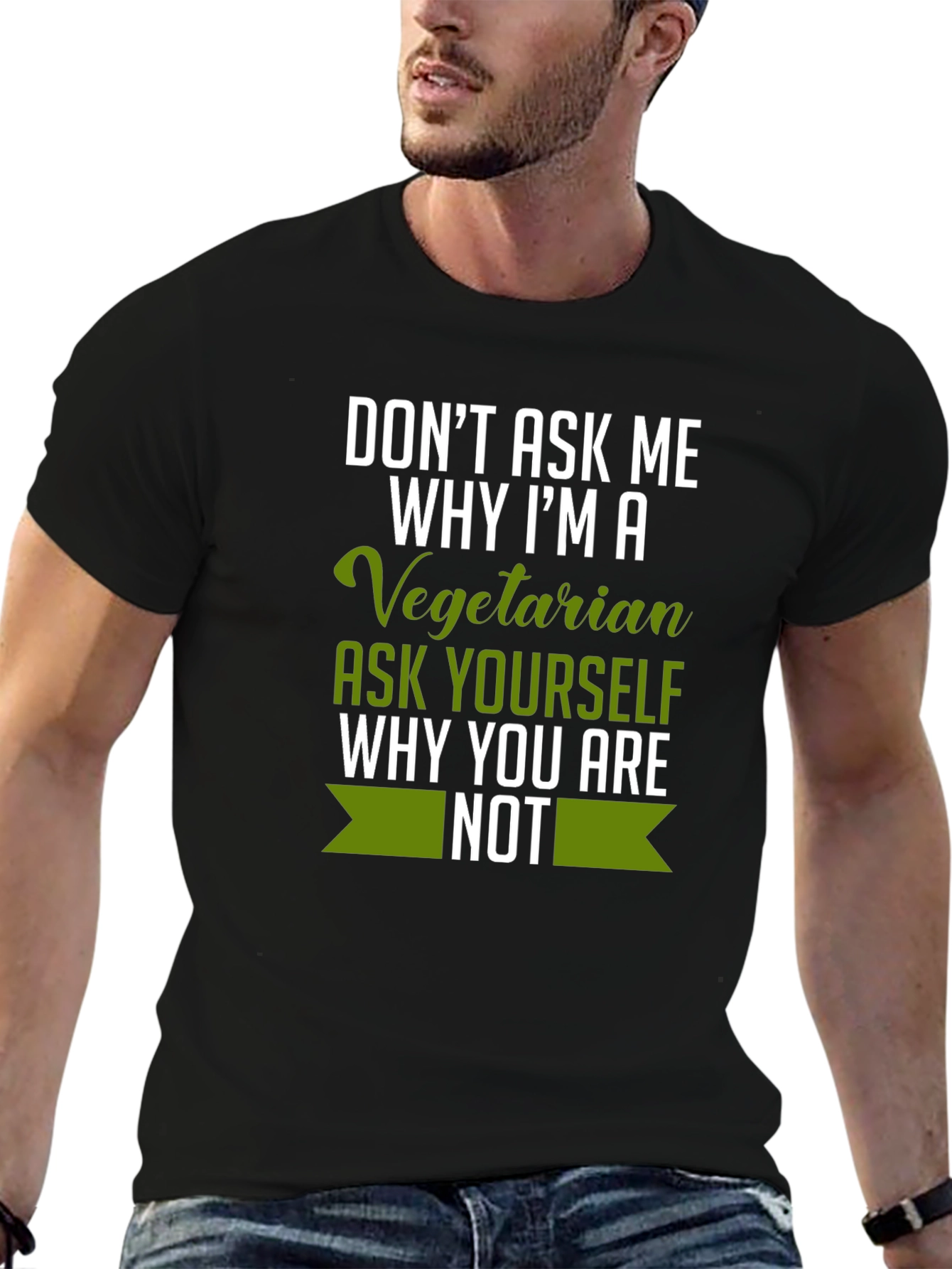 Black Vegetarian T-Shirt: Funny Vegan Statement Tee view 6