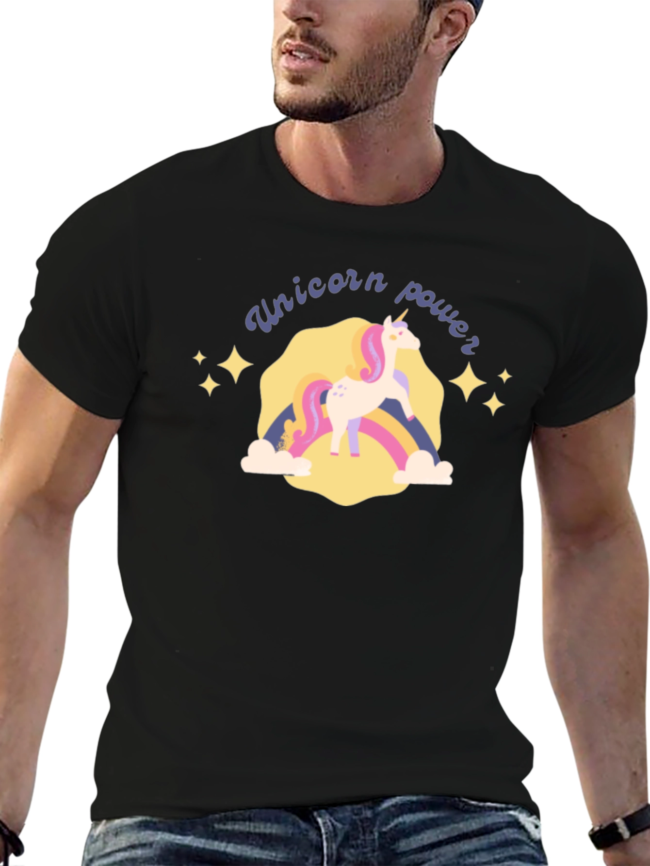 Black Unicorn Power Graphic Tee - Black Cotton T-Shirt view 6