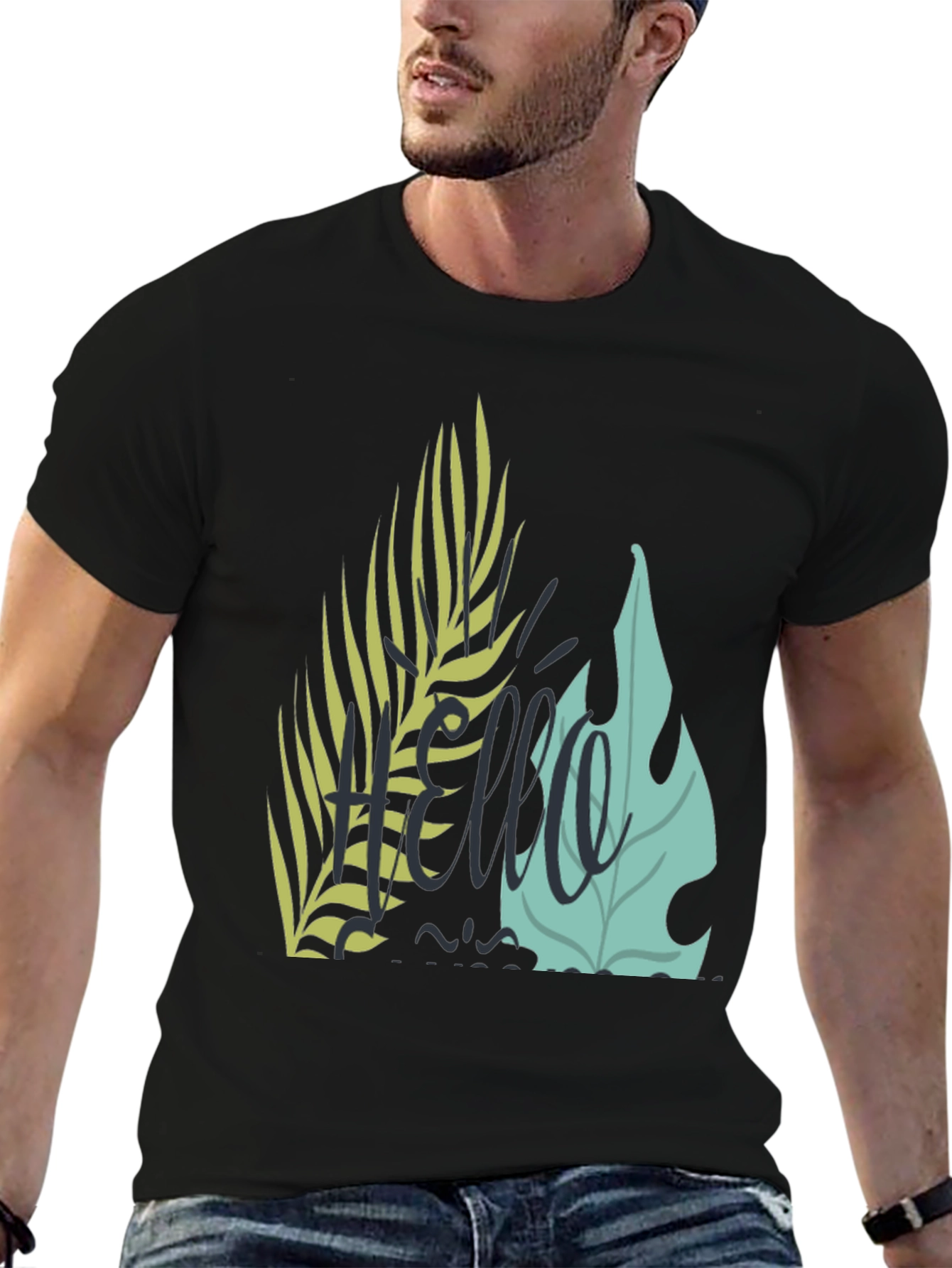 Black Tropical Hello Graphic Black T-Shirt view 6