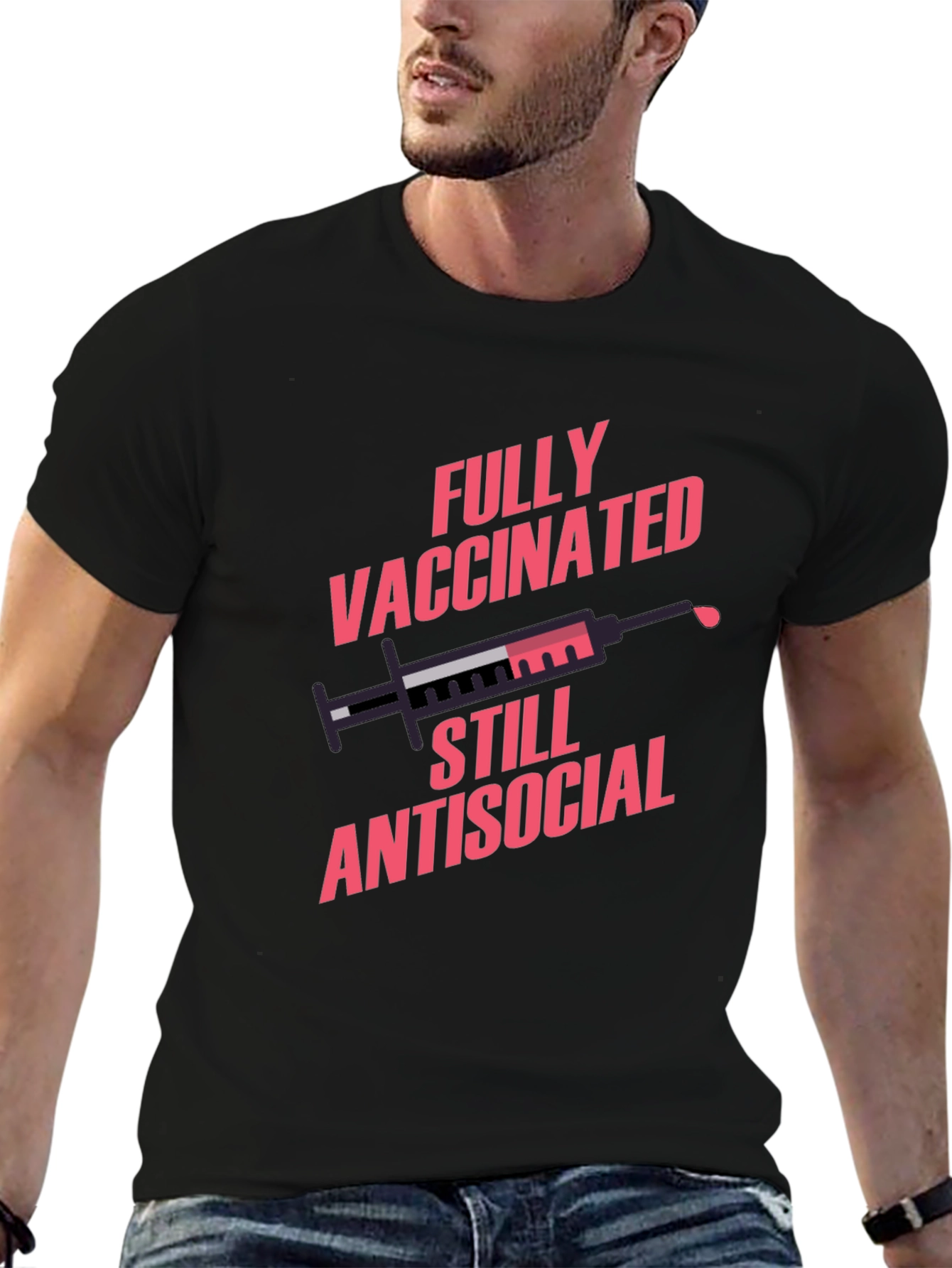 Black Fully Vaccinated Antisocial Graphic Tee view 6