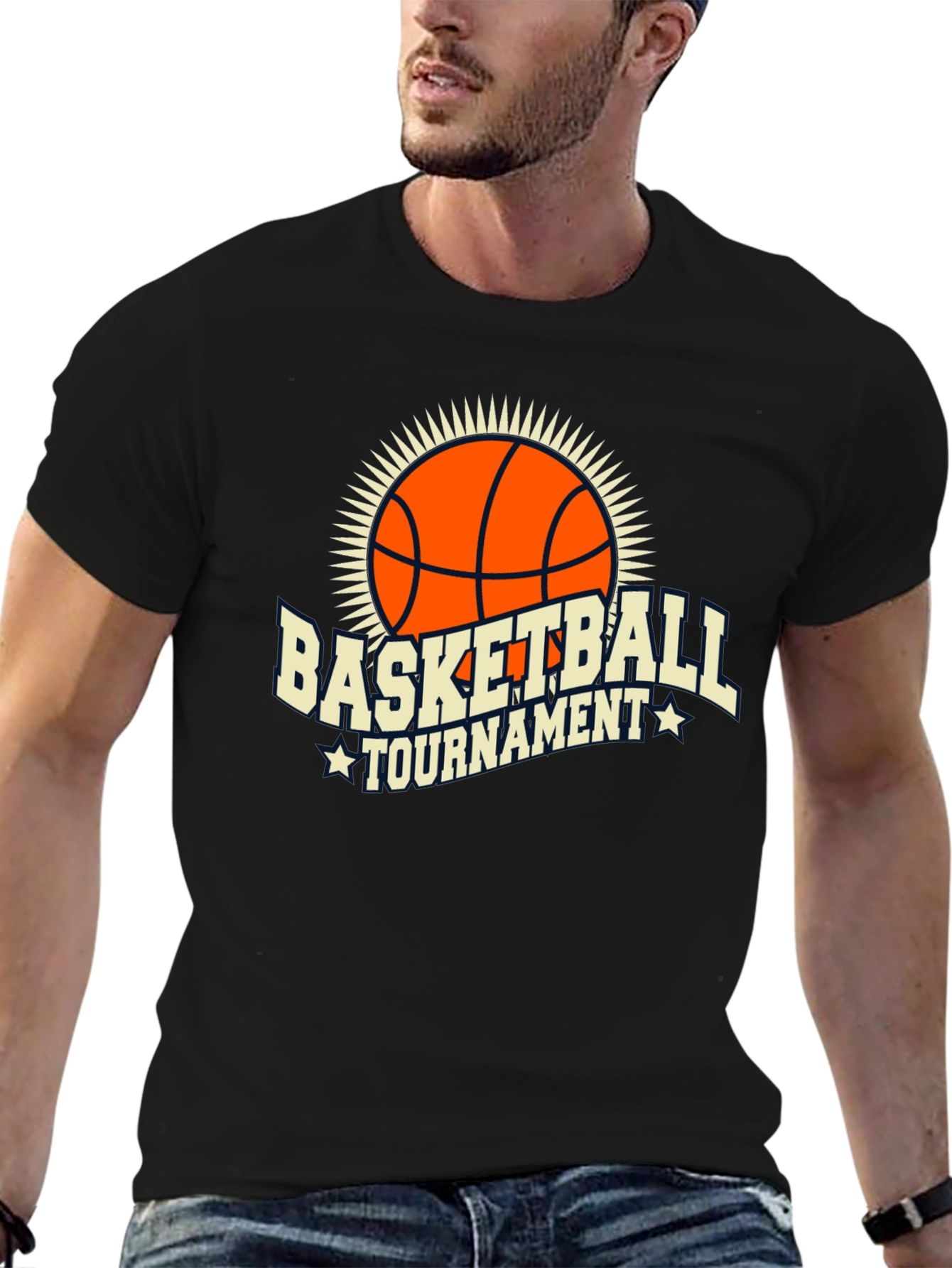 Black Basketball Tournament Graphic Tee - Black Cotton T-Shirt view 6