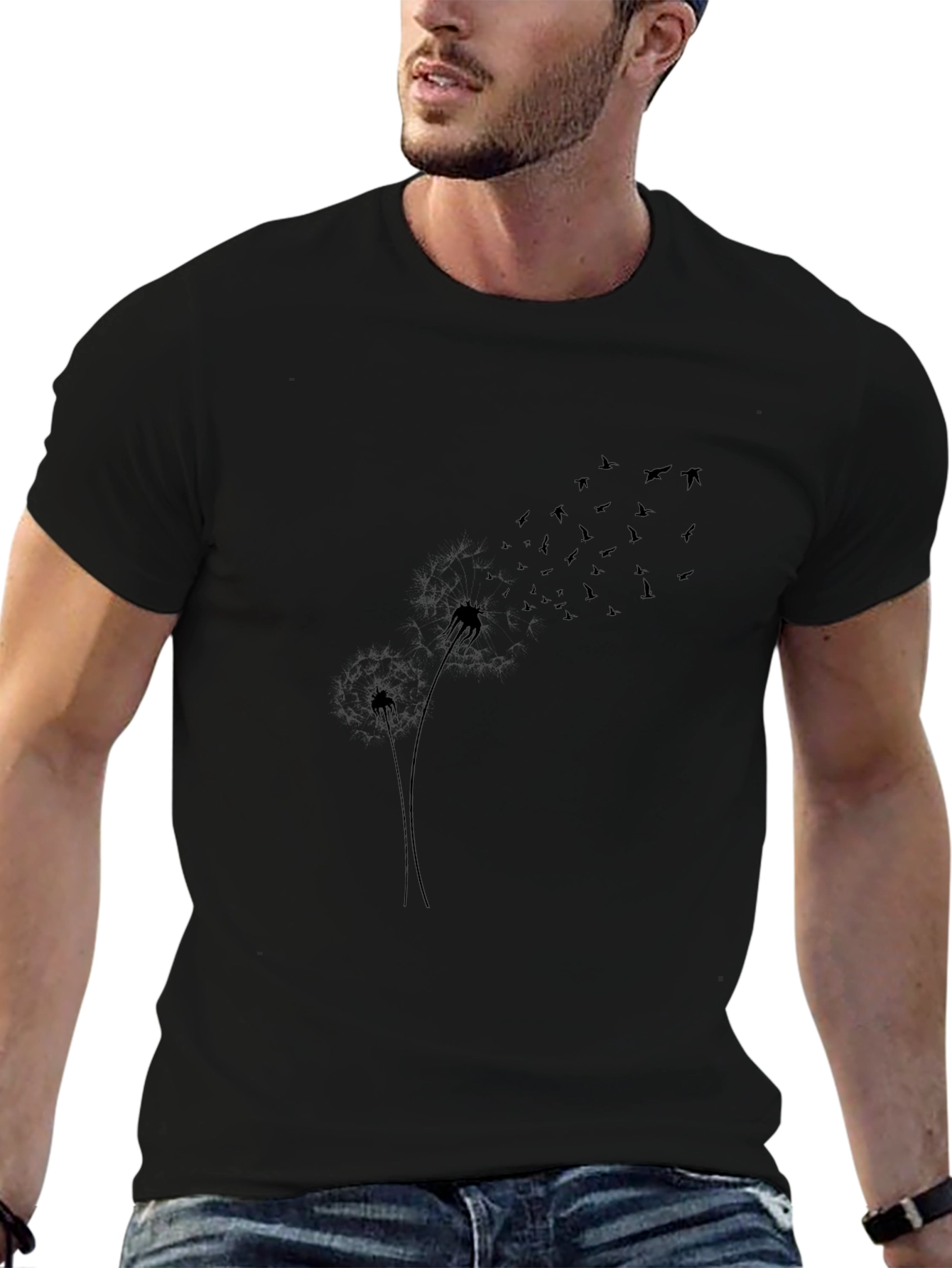 Black Black Dandelion Bird T-Shirt view 6