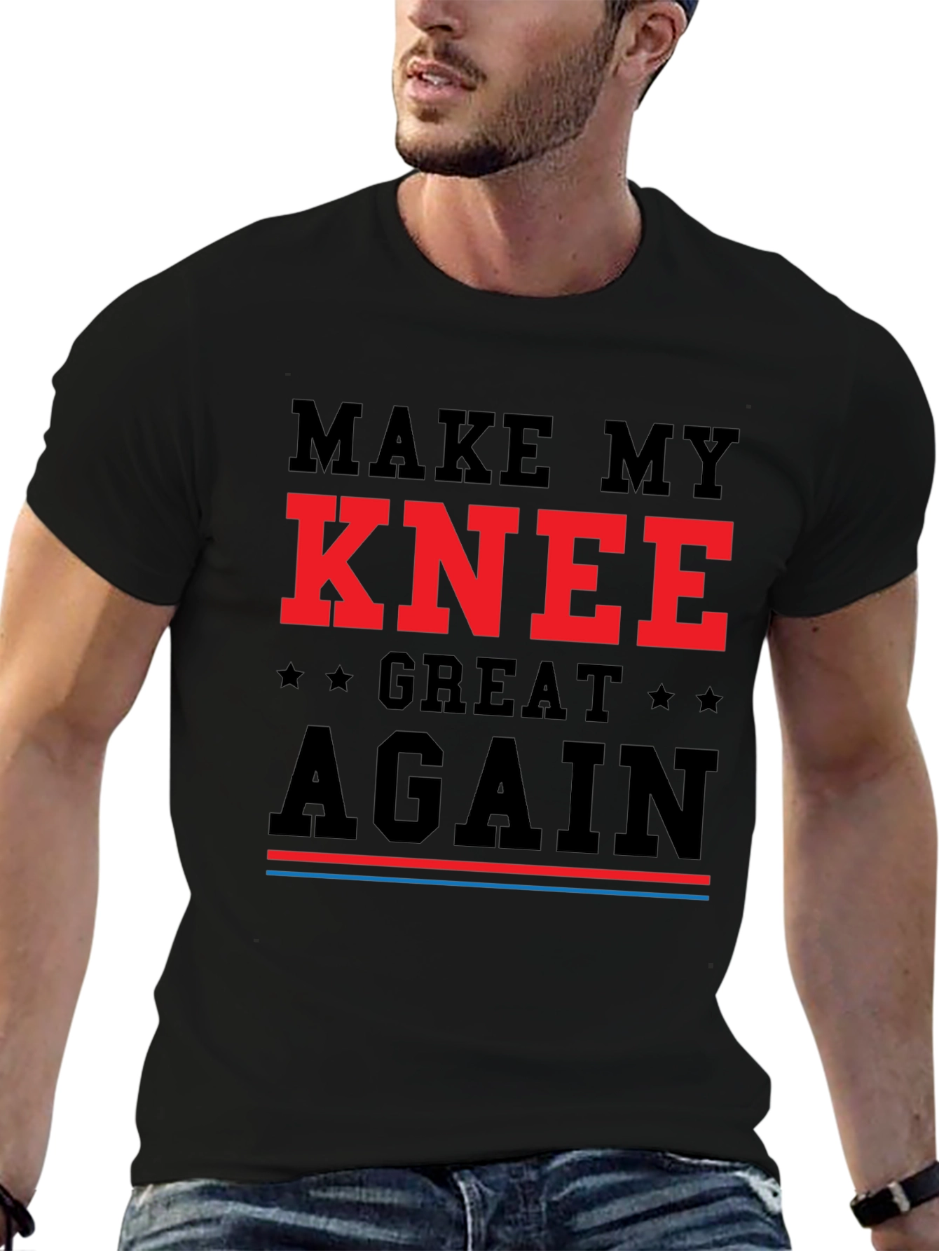 Black Make My Knee Great Again T-Shirt - Funny Recovery Tee view 6