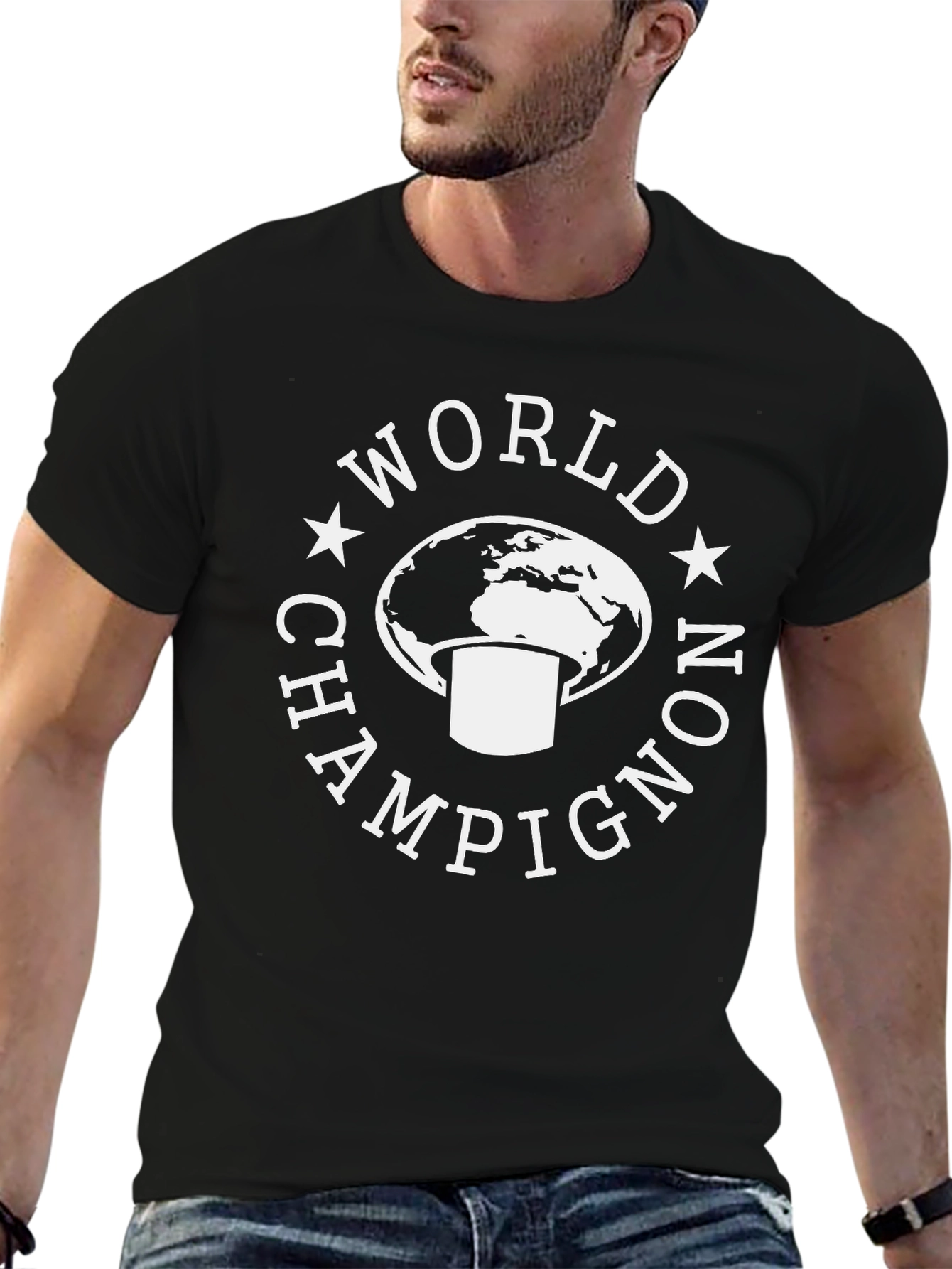 Black World Champignon T-Shirt - Funny Mushroom Design view 6
