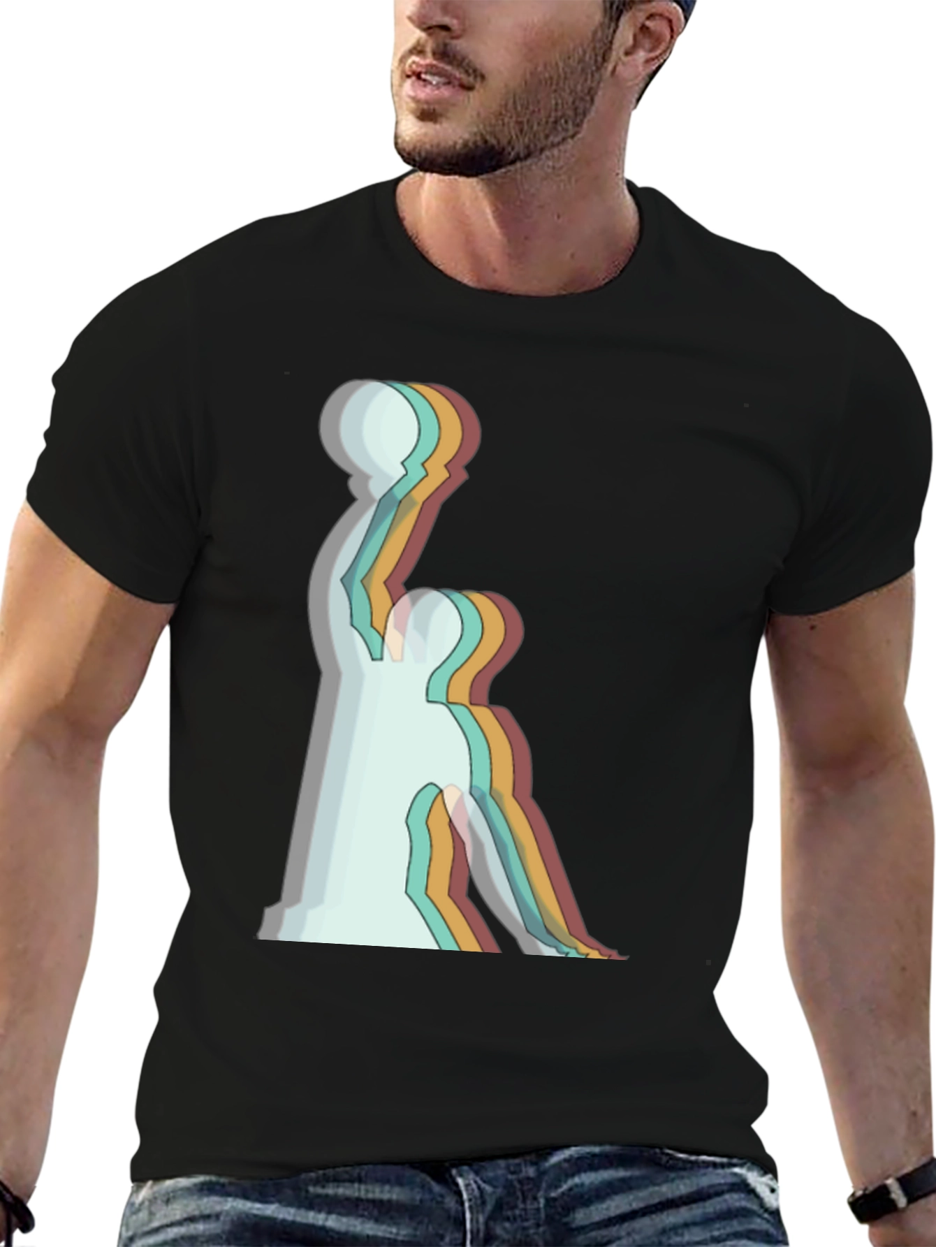 Black Retro Basketball Player Graphic Tee - Black Cotton T-Shirt view 6