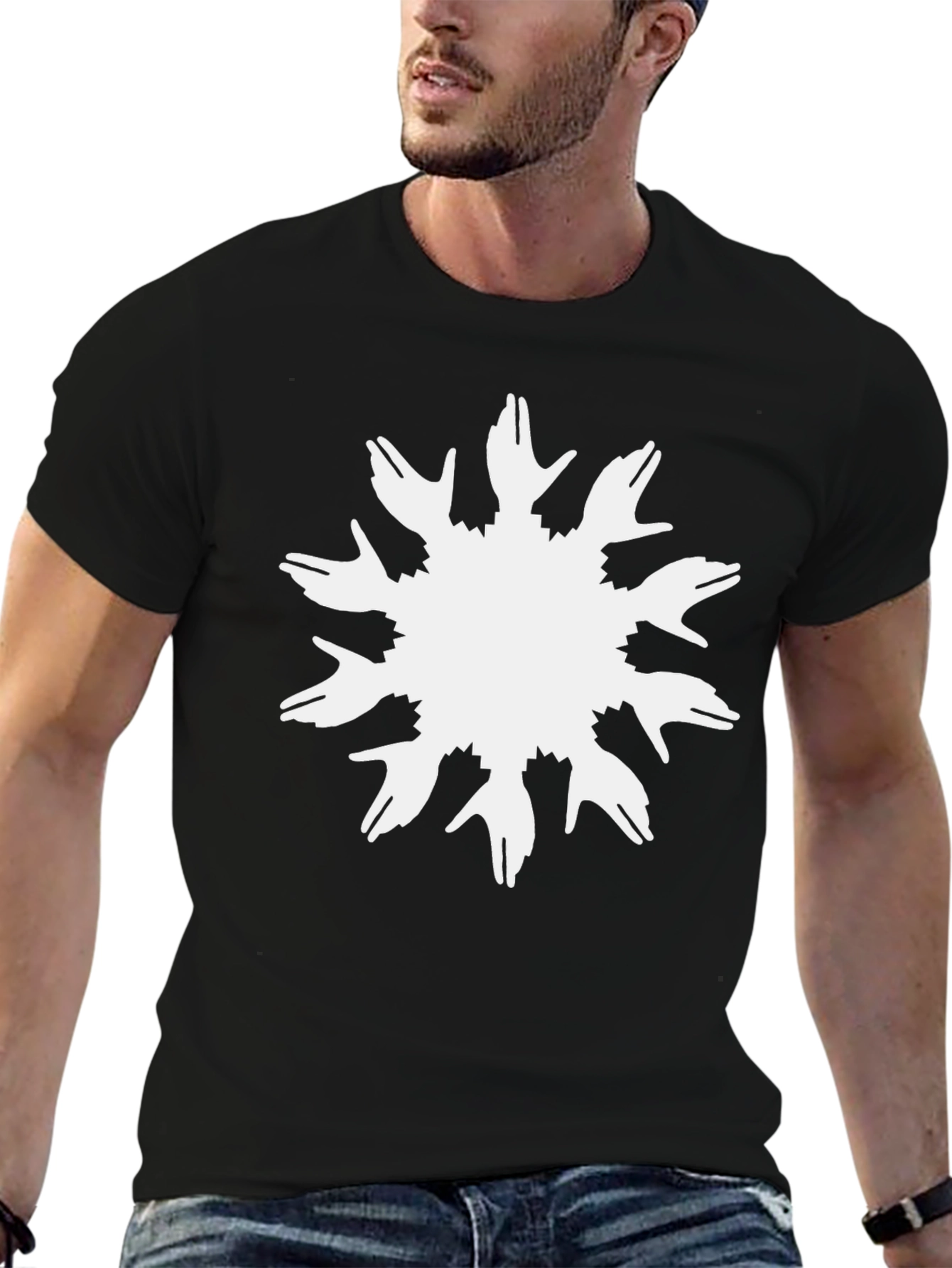 Black Unique Hands Sunburst Graphic Black T-Shirt view 6