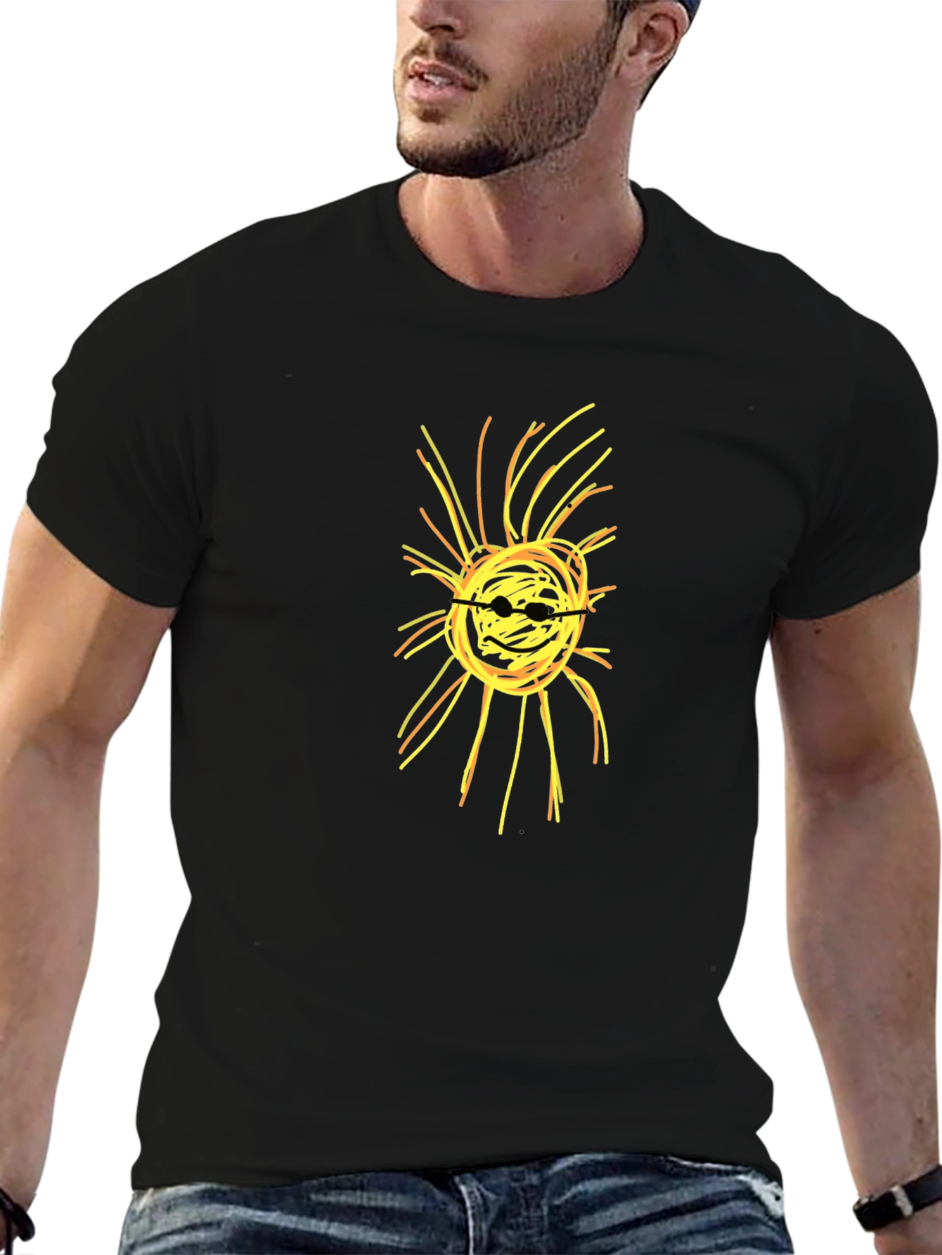 Black Abstract Sun Graphic Black T-Shirt view 6
