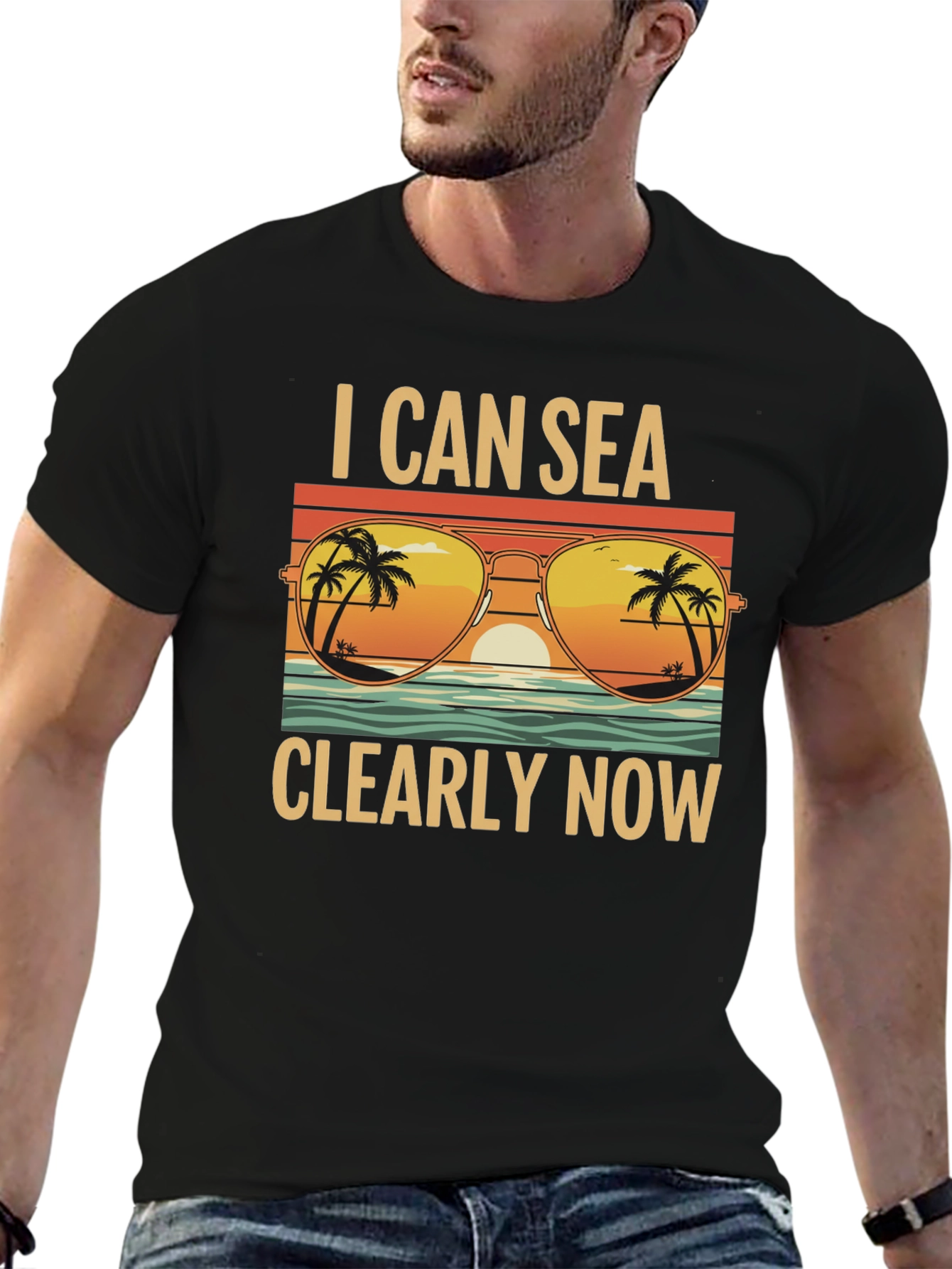 Black I Can Sea Clearly Now T-Shirt: Coastal Vibes Tee view 6