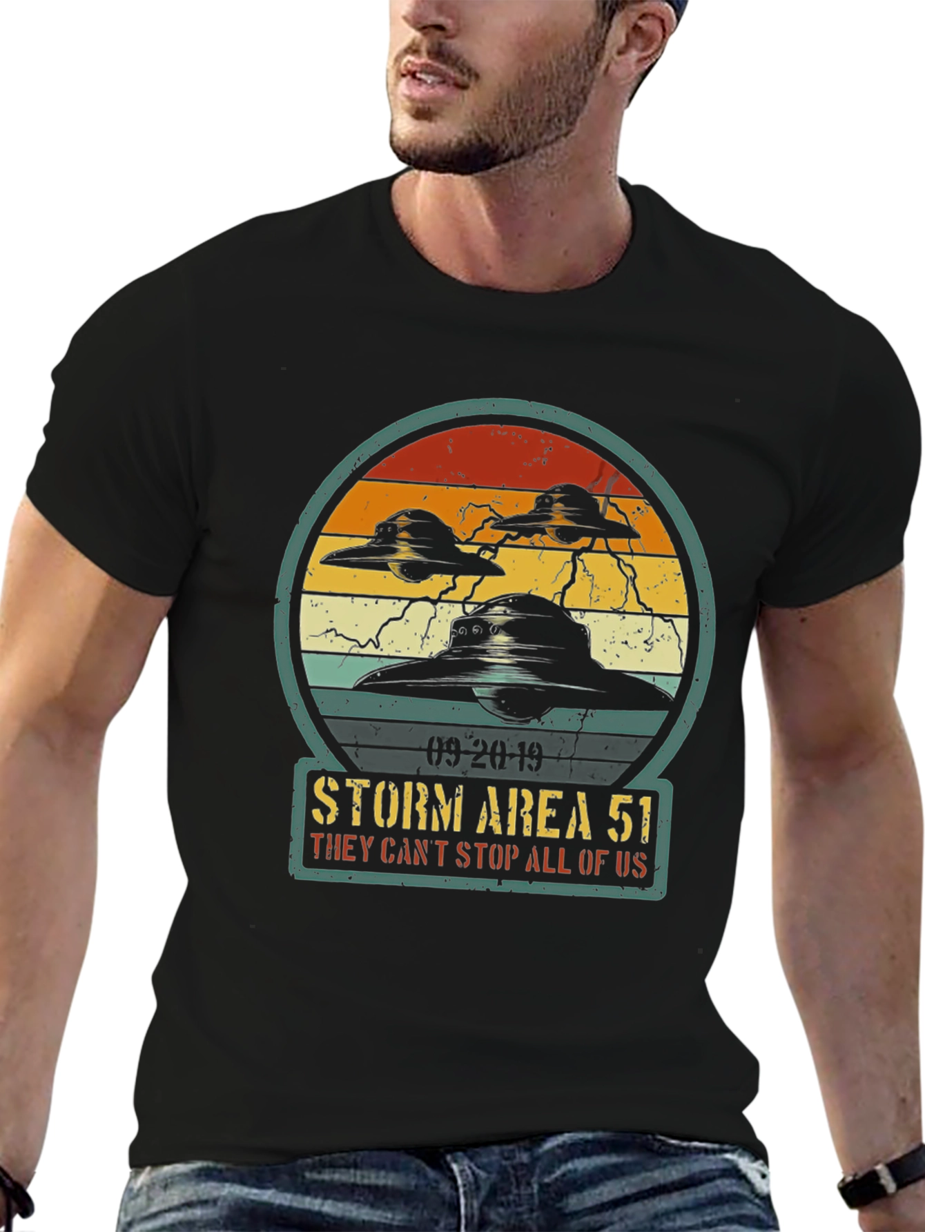 Black Storm Area 51 Graphic Tee - They Can't Stop All of Us T-Shirt view 6