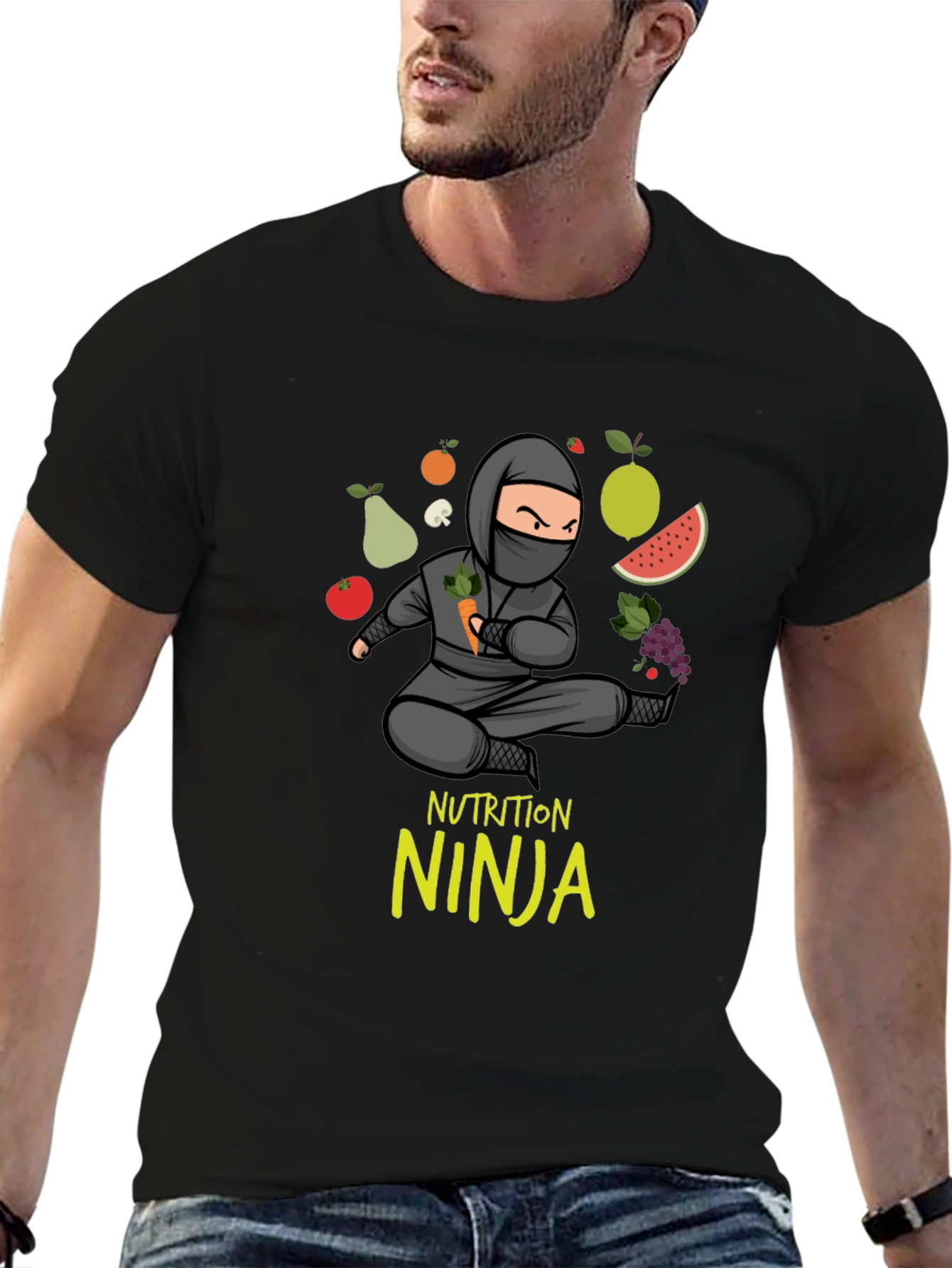 Black Nutrition Ninja T-Shirt - Healthy Eating Tee view 6