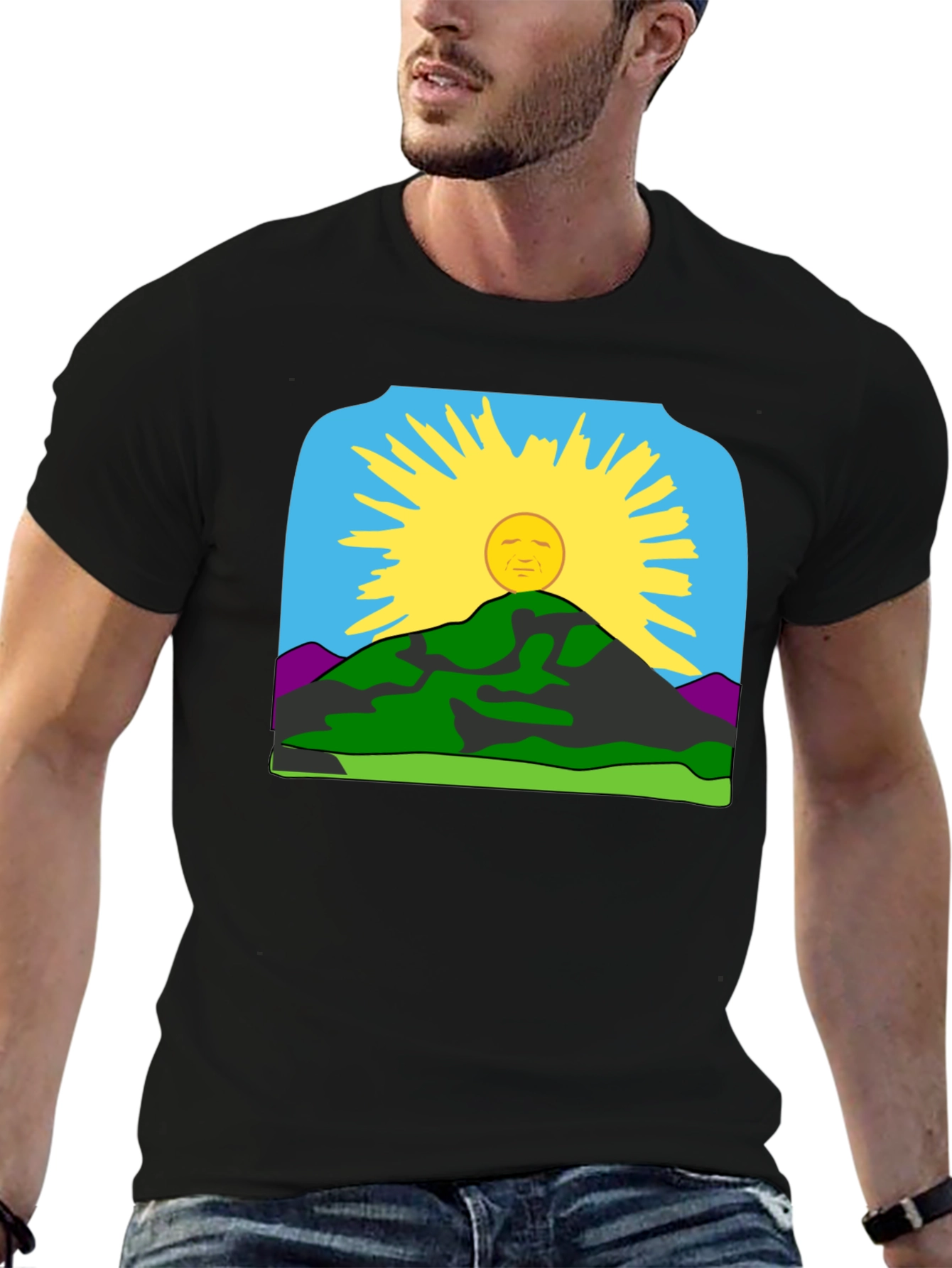 Black Sunrise Mountain Graphic Tee - Black Casual Shirt view 6