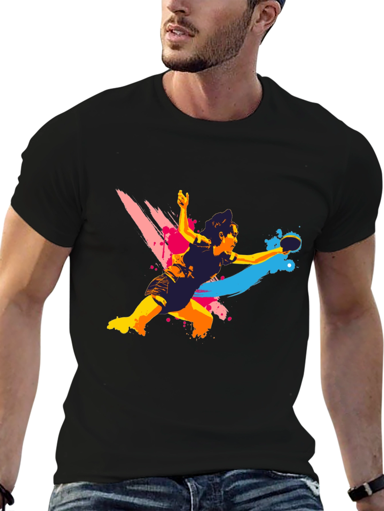 Black Ping Pong Player Graphic T-Shirt view 6