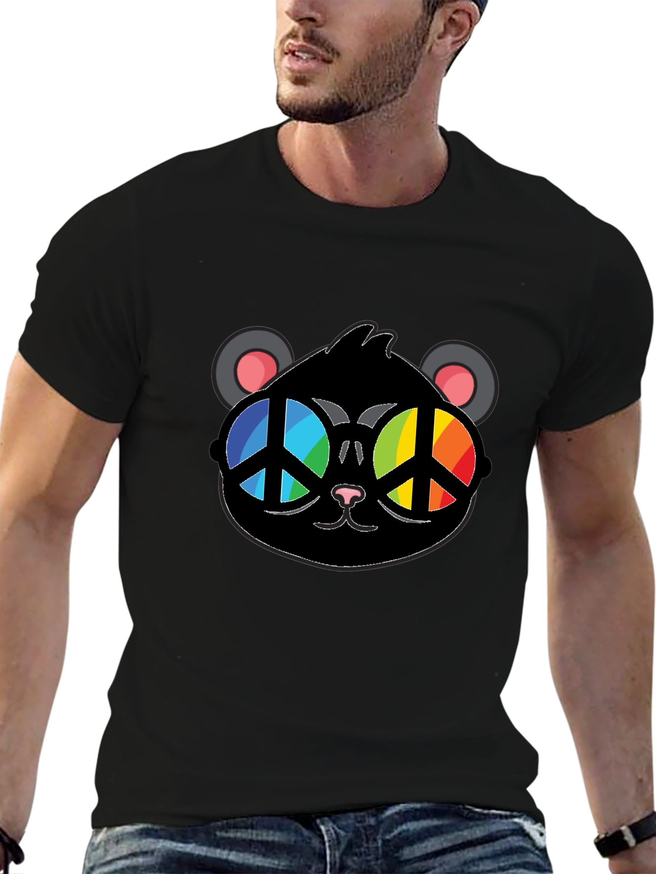 Black Cool Cat Peace Sign Glasses T-Shirt view 6