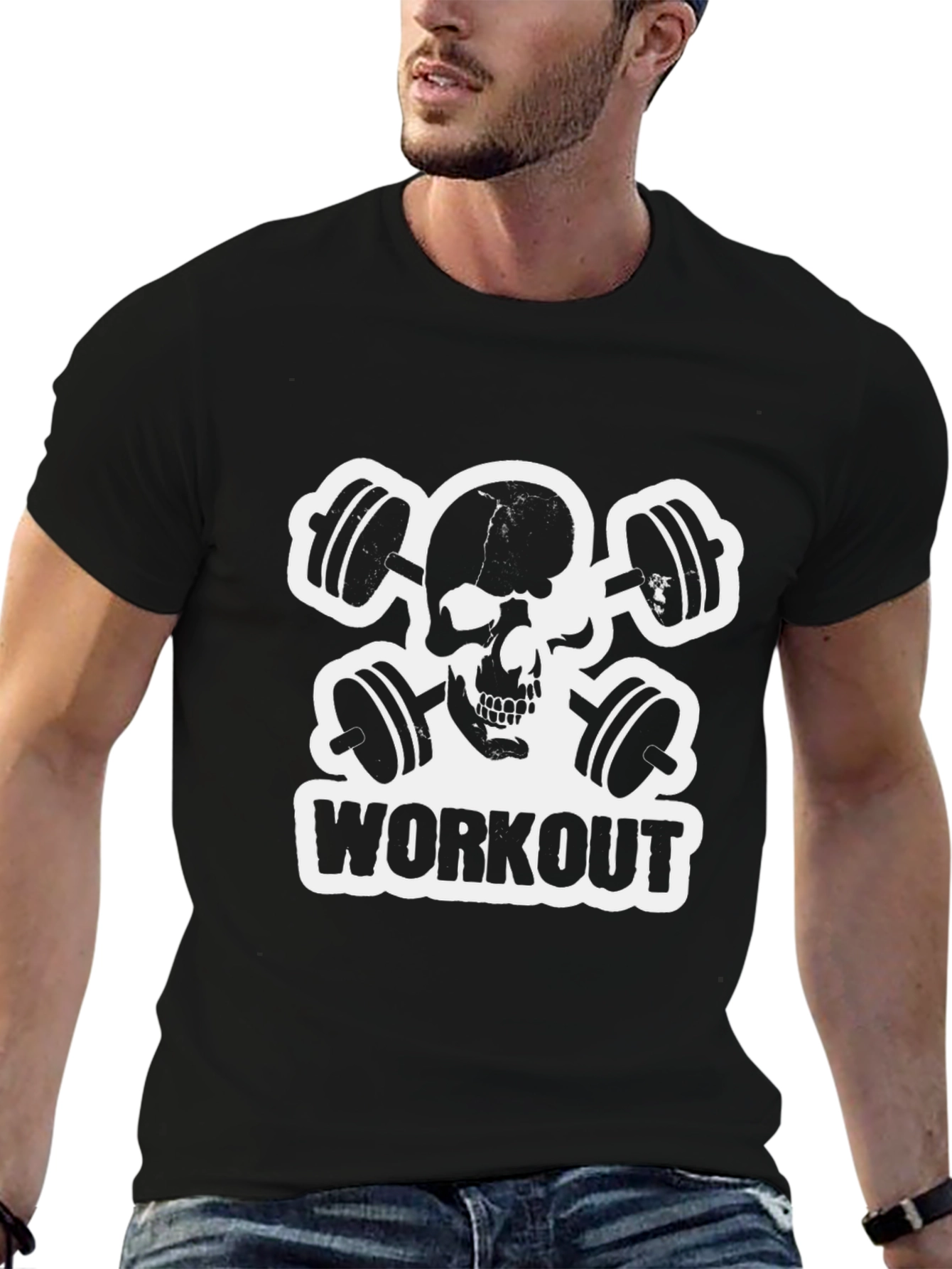 Black Workout Skull Black T-Shirt view 6