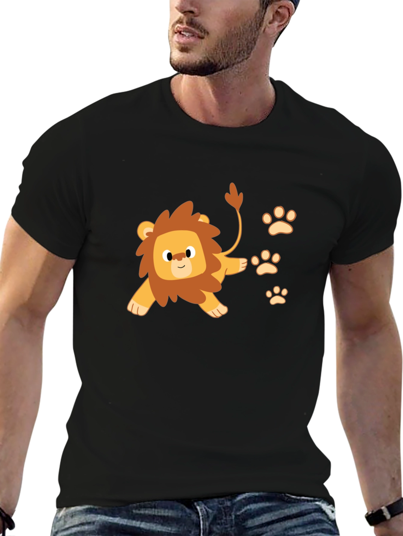 Black Cute Lion Cub Print Black T-Shirt view 6