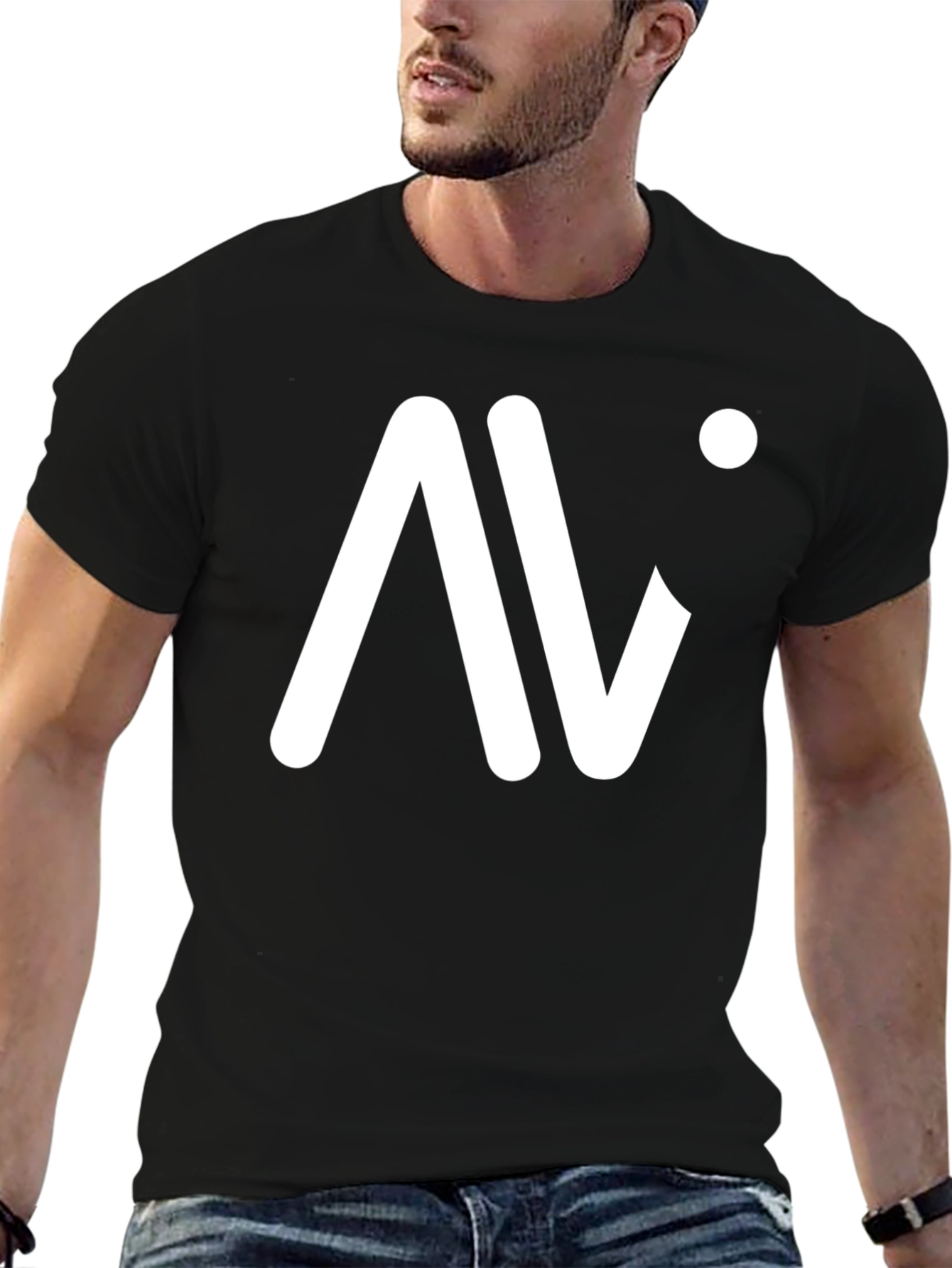 Black Modern Graphic Tee - Black Cotton Blend Casual Wear view 6