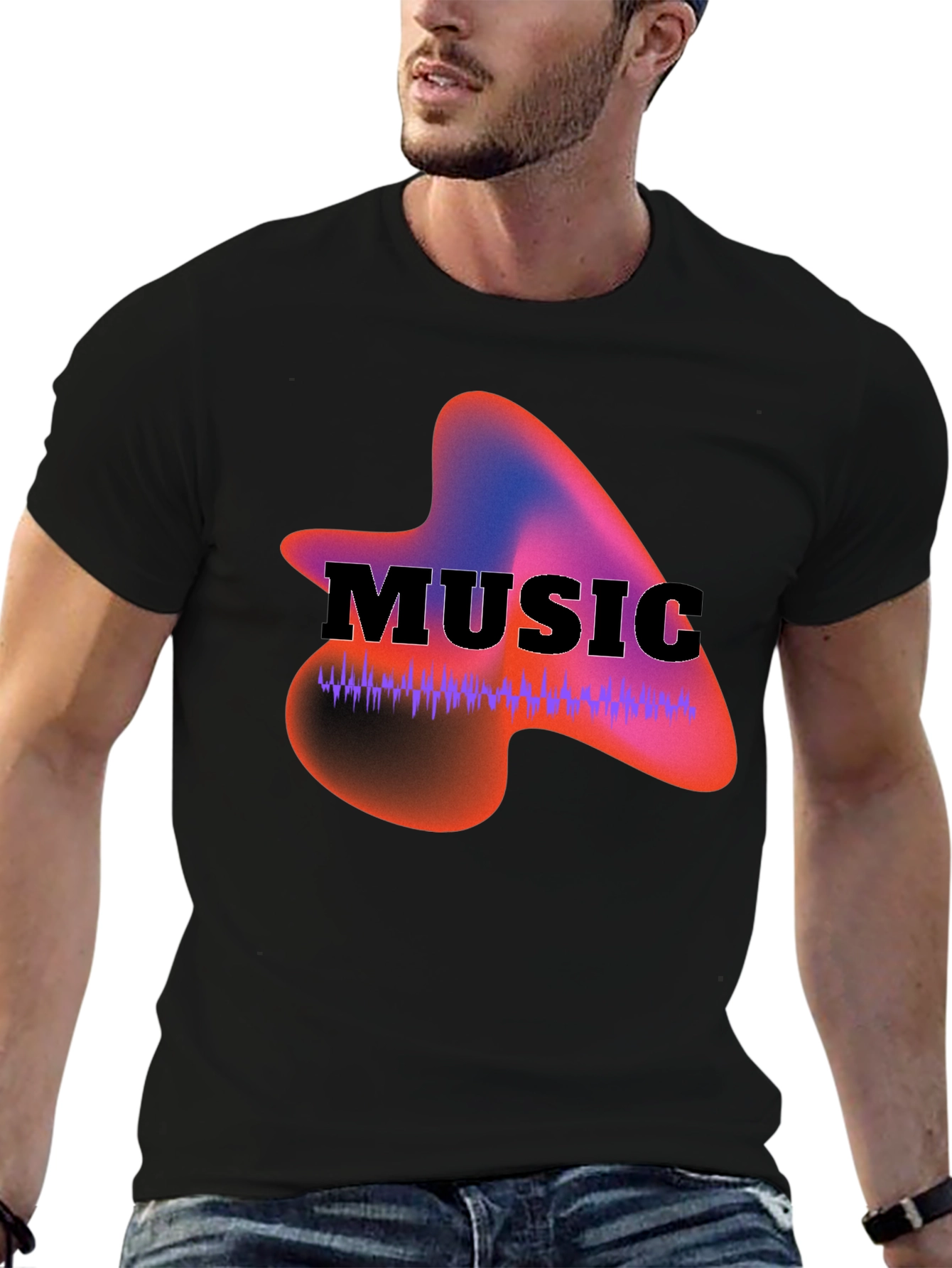 Black Music Waveform Graphic Black T-Shirt view 6