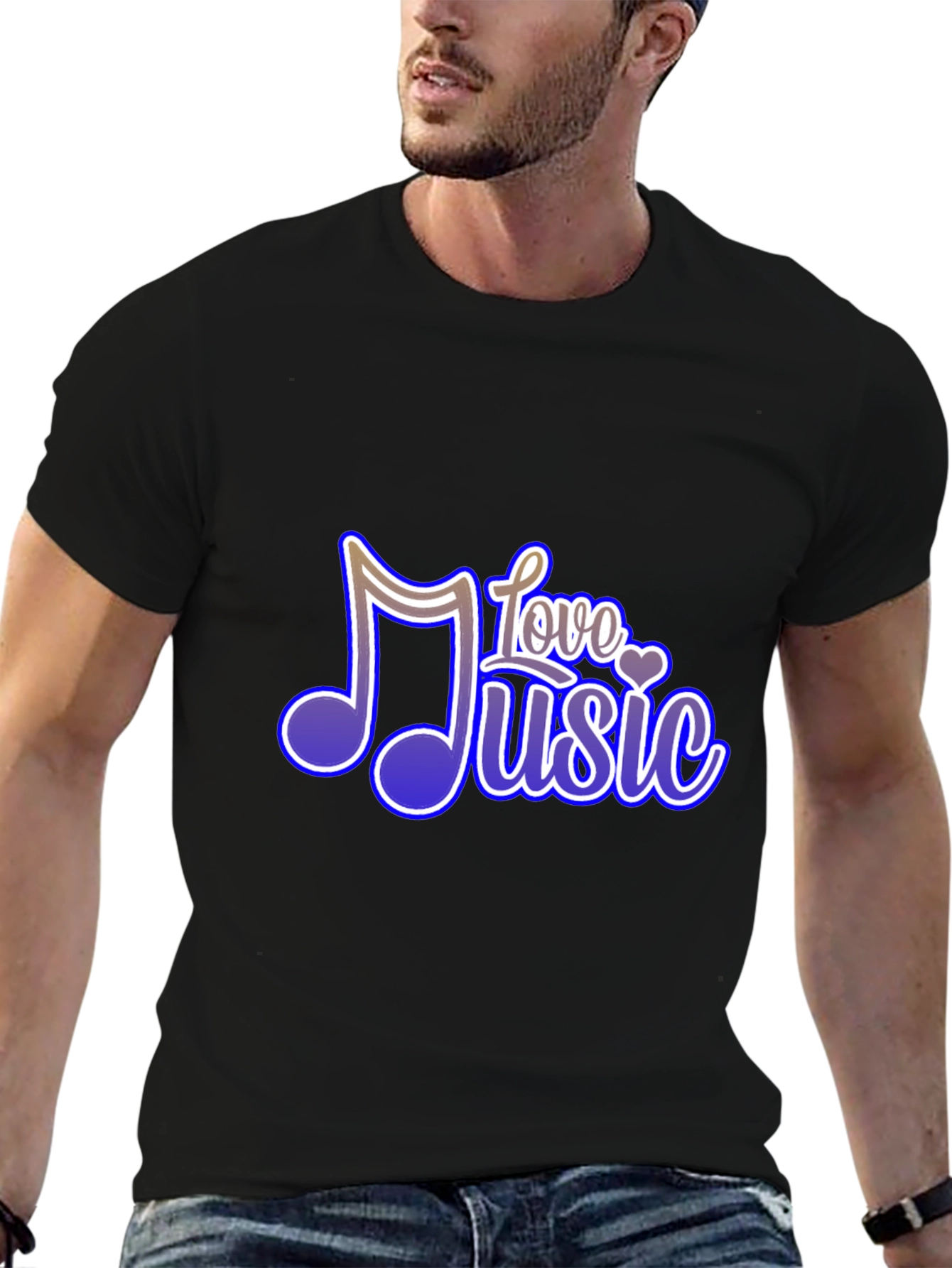 Black Love Music Graphic Tee - Soft Black T-Shirt view 6