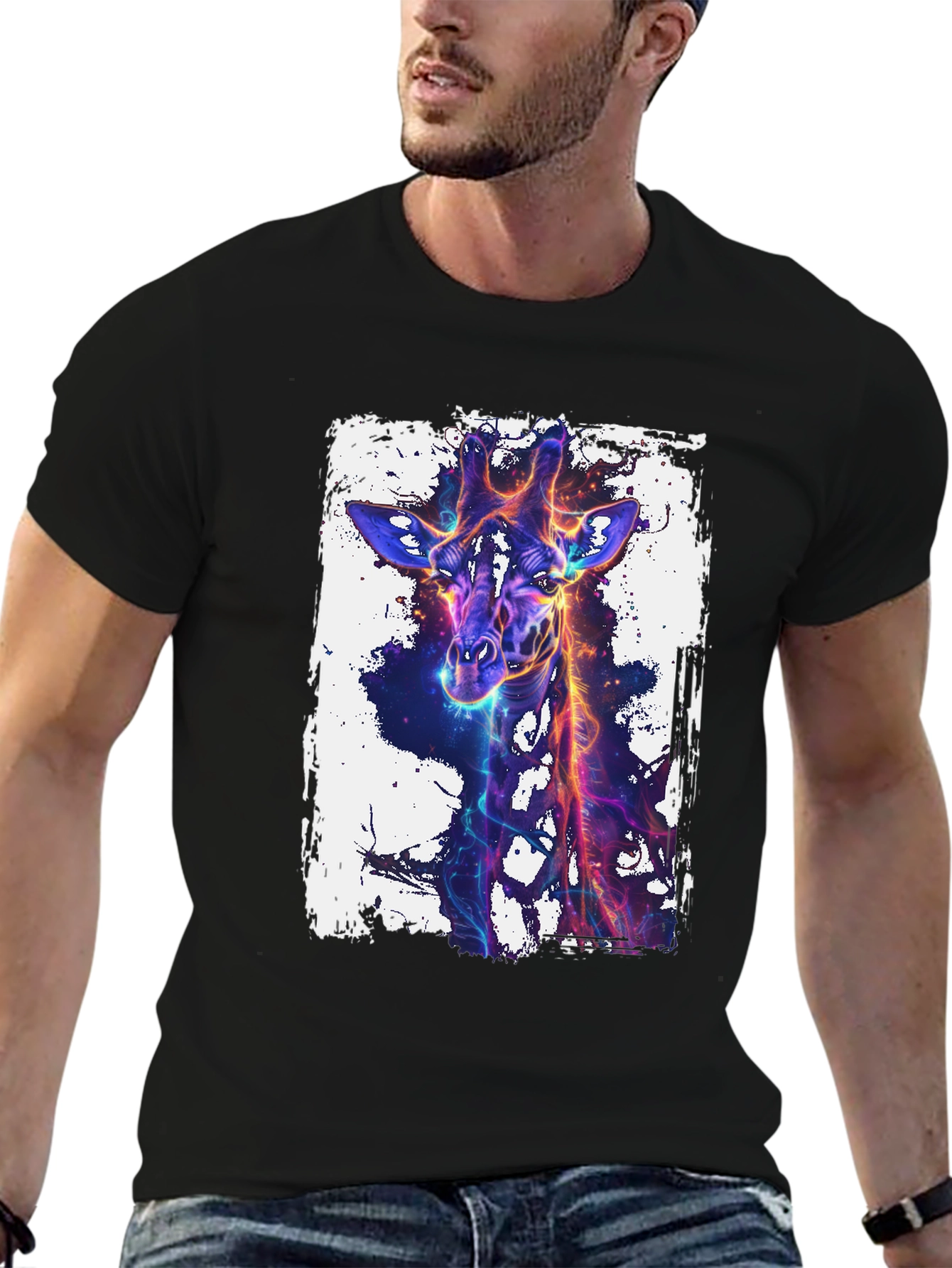 Black Neon Giraffe Graphic Tee - Black view 6