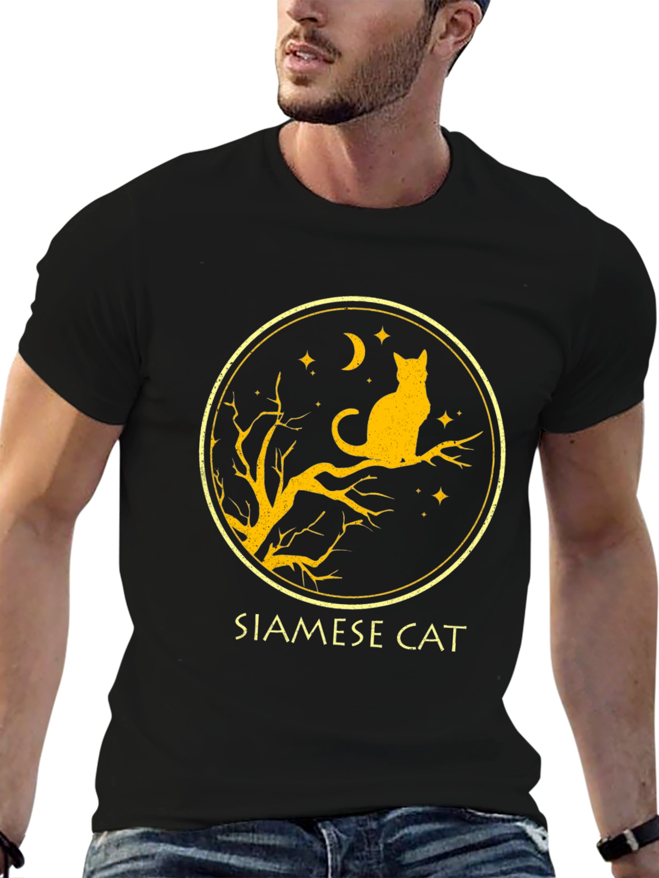 Black Siamese Cat T-Shirt - Black view 6