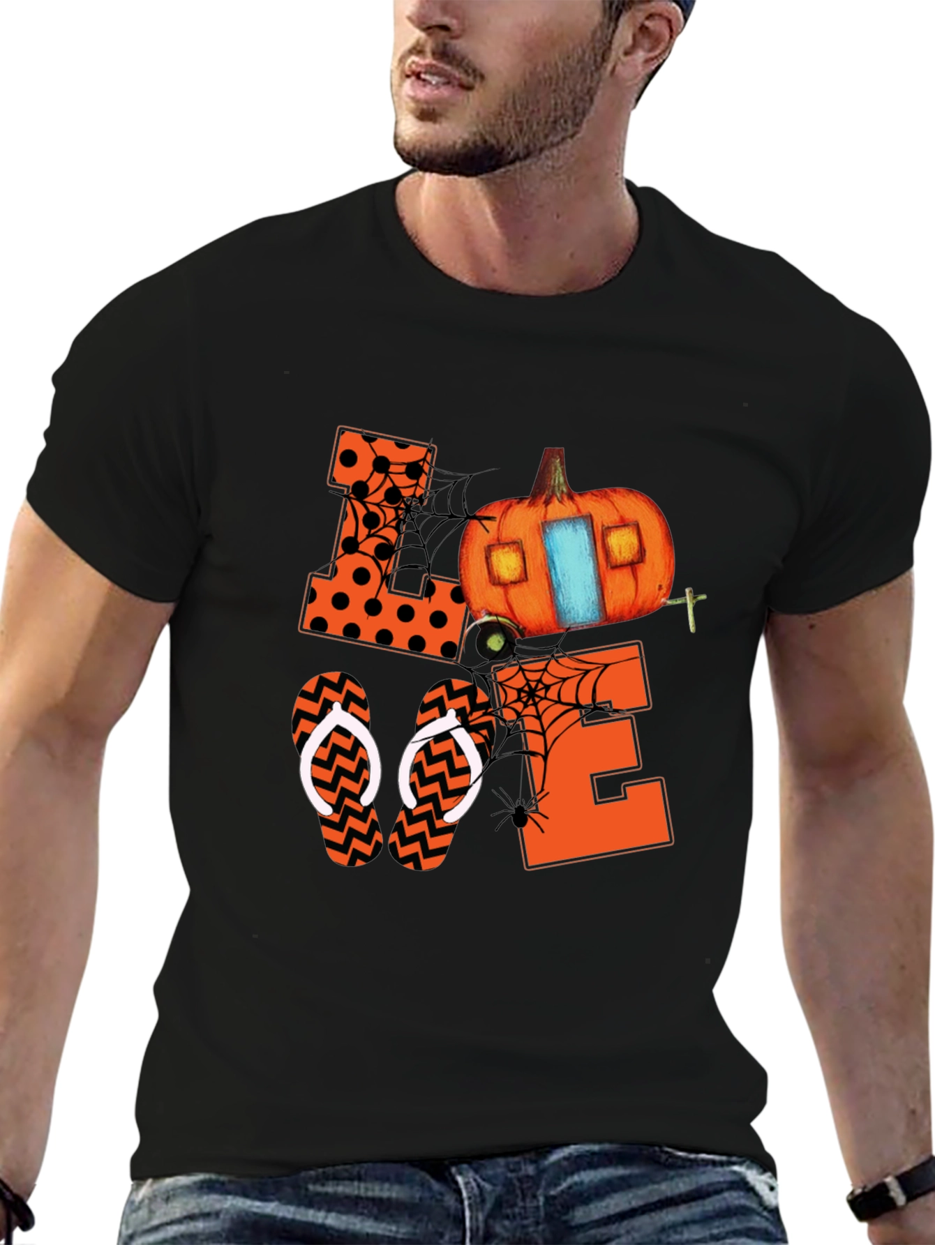 Black Halloween Love Pumpkin Camper T-Shirt view 6