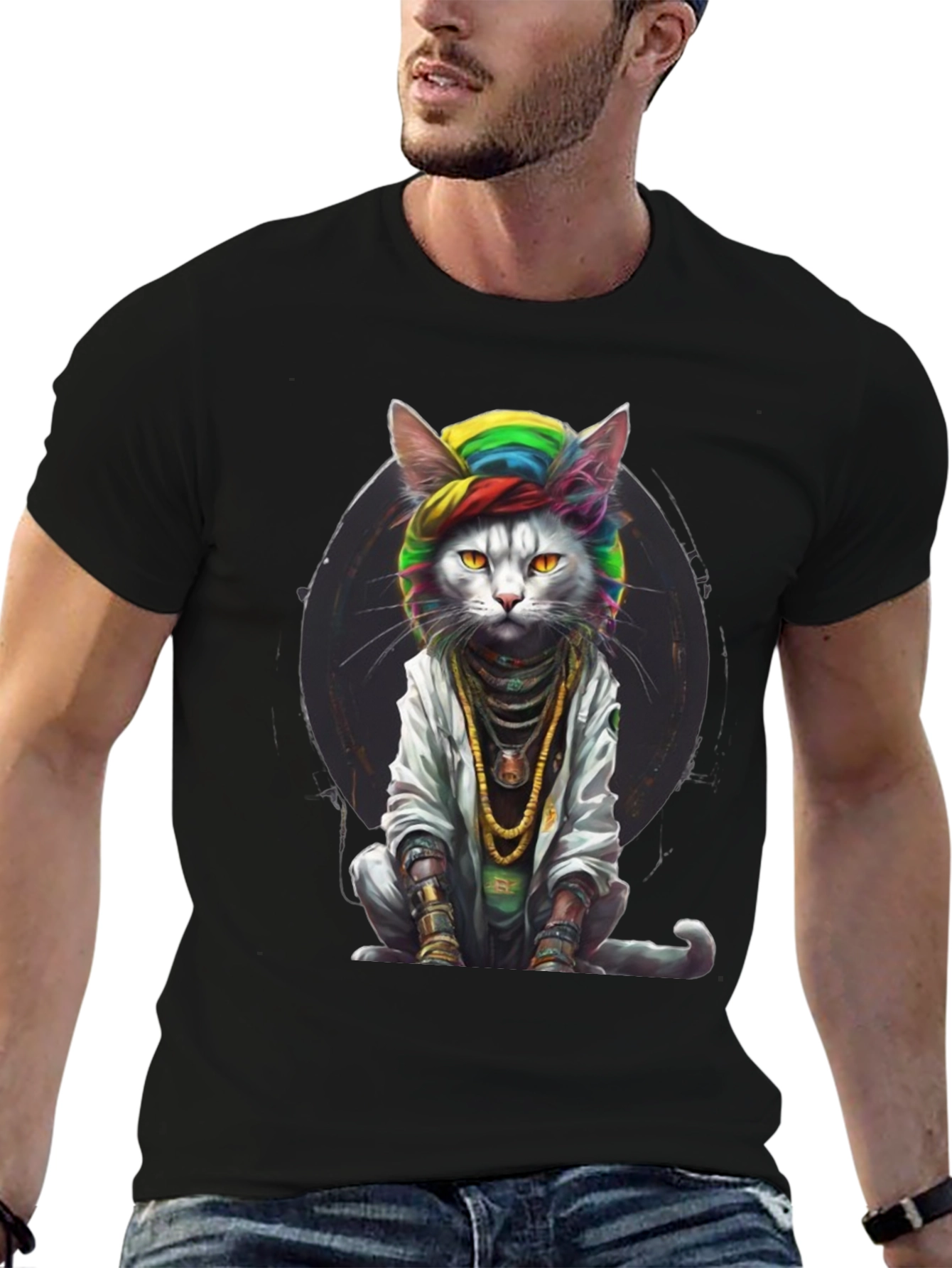 Black Cool Cat Graphic Tee view 6