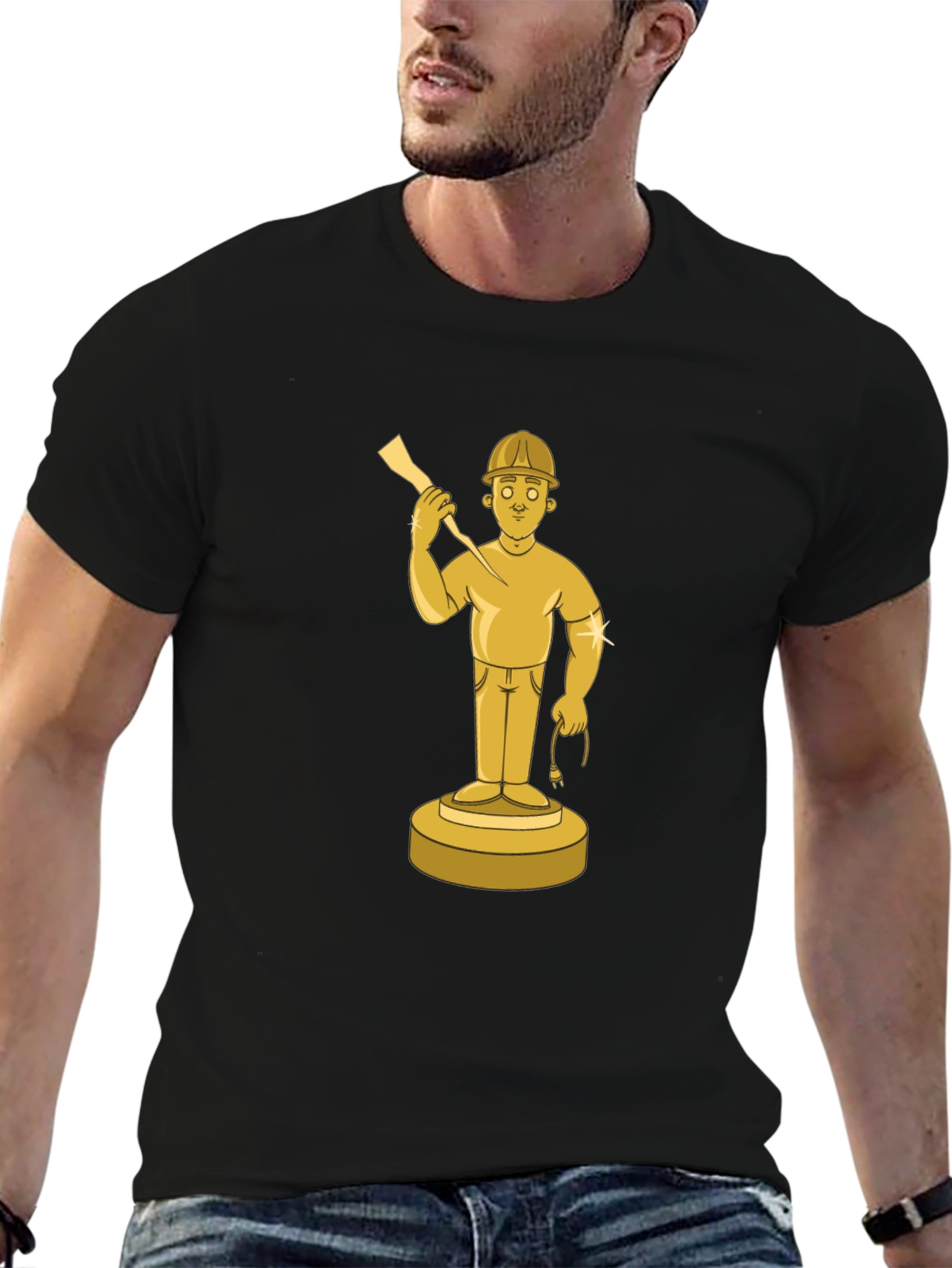 Black Golden Miner Graphic Tee - Black Cotton Shirt view 6