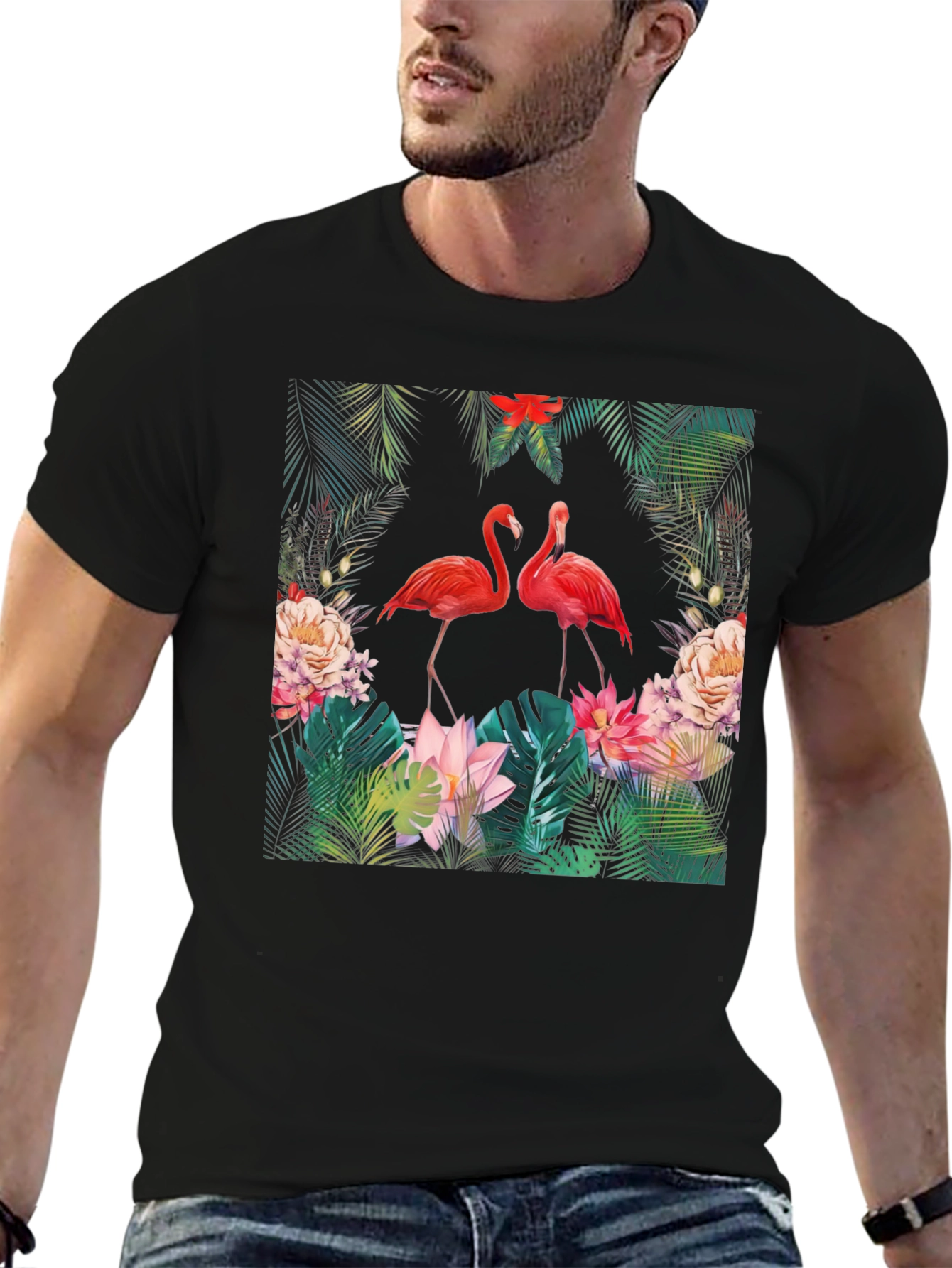 Black Tropical Flamingo Graphic Tee view 6