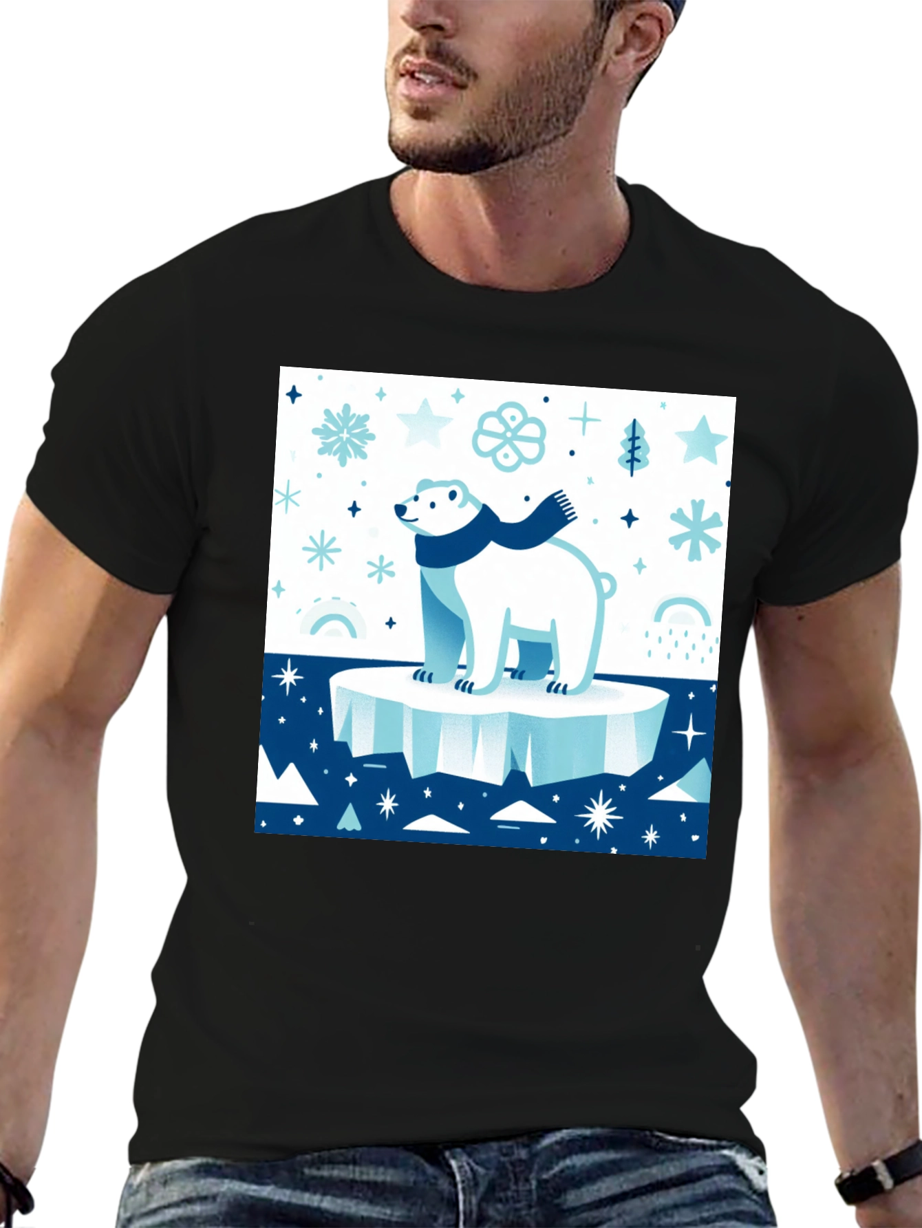 Black Polar Bear Winter Scene Graphic Tee view 6