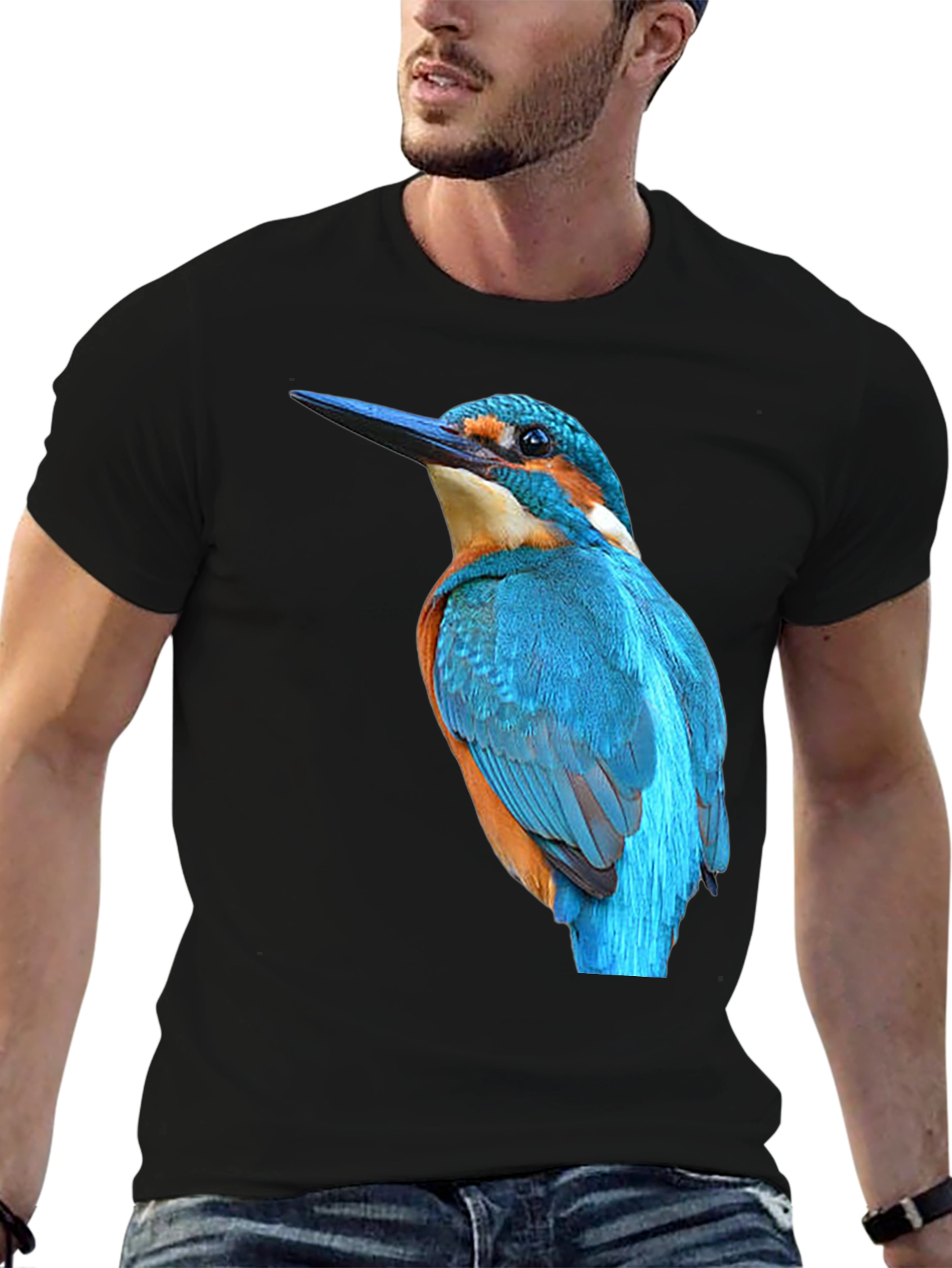 Black Kingfisher Bird Graphic Black T-Shirt view 6