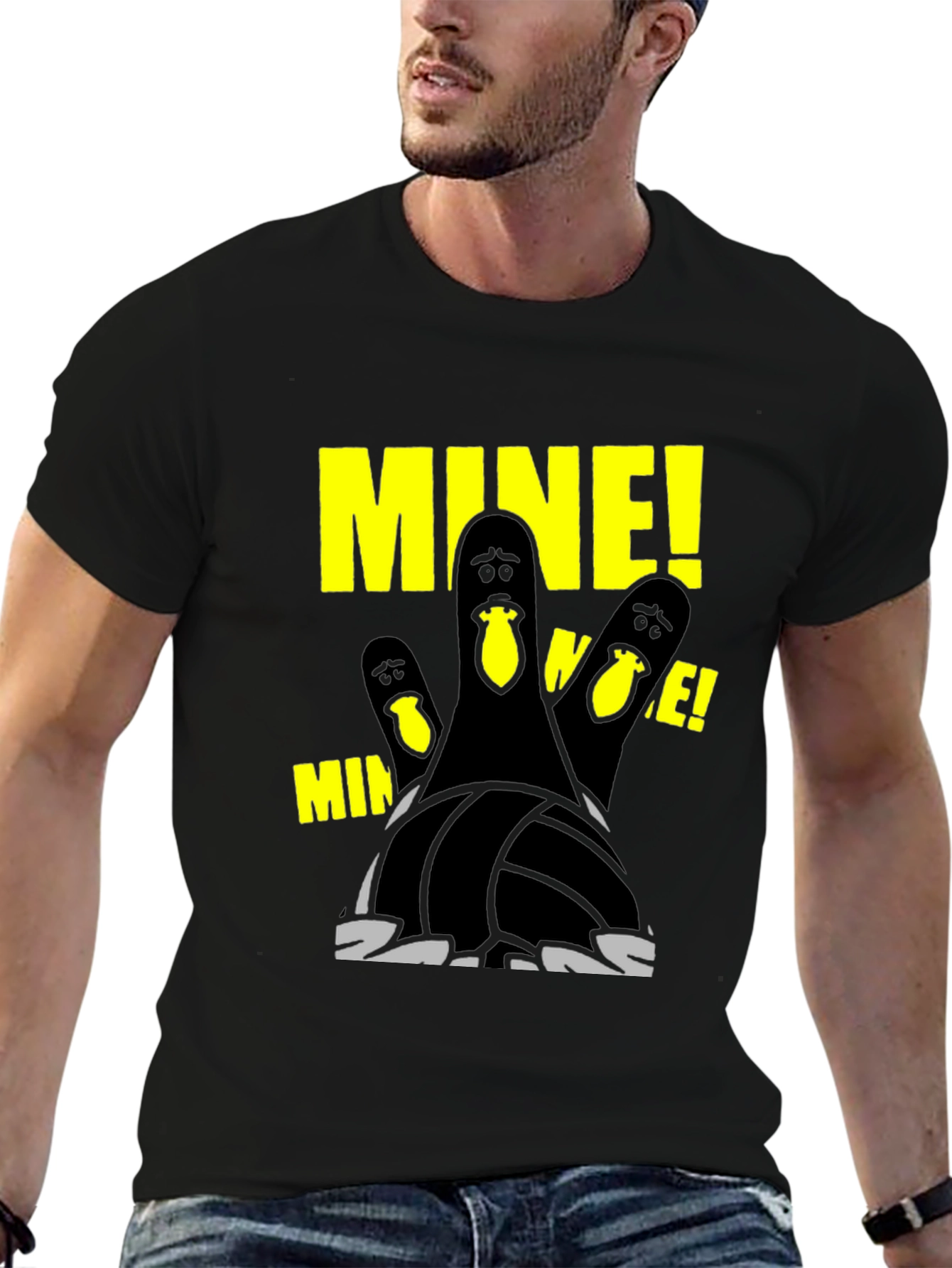 Black Funny Bowling Pins "MINE" T-Shirt view 6
