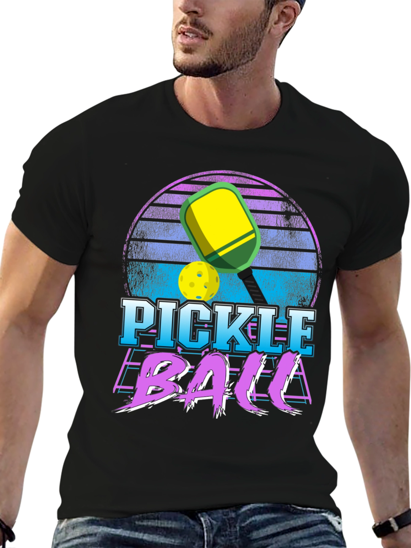 Black Retro Pickleball Graphic T-Shirt view 6
