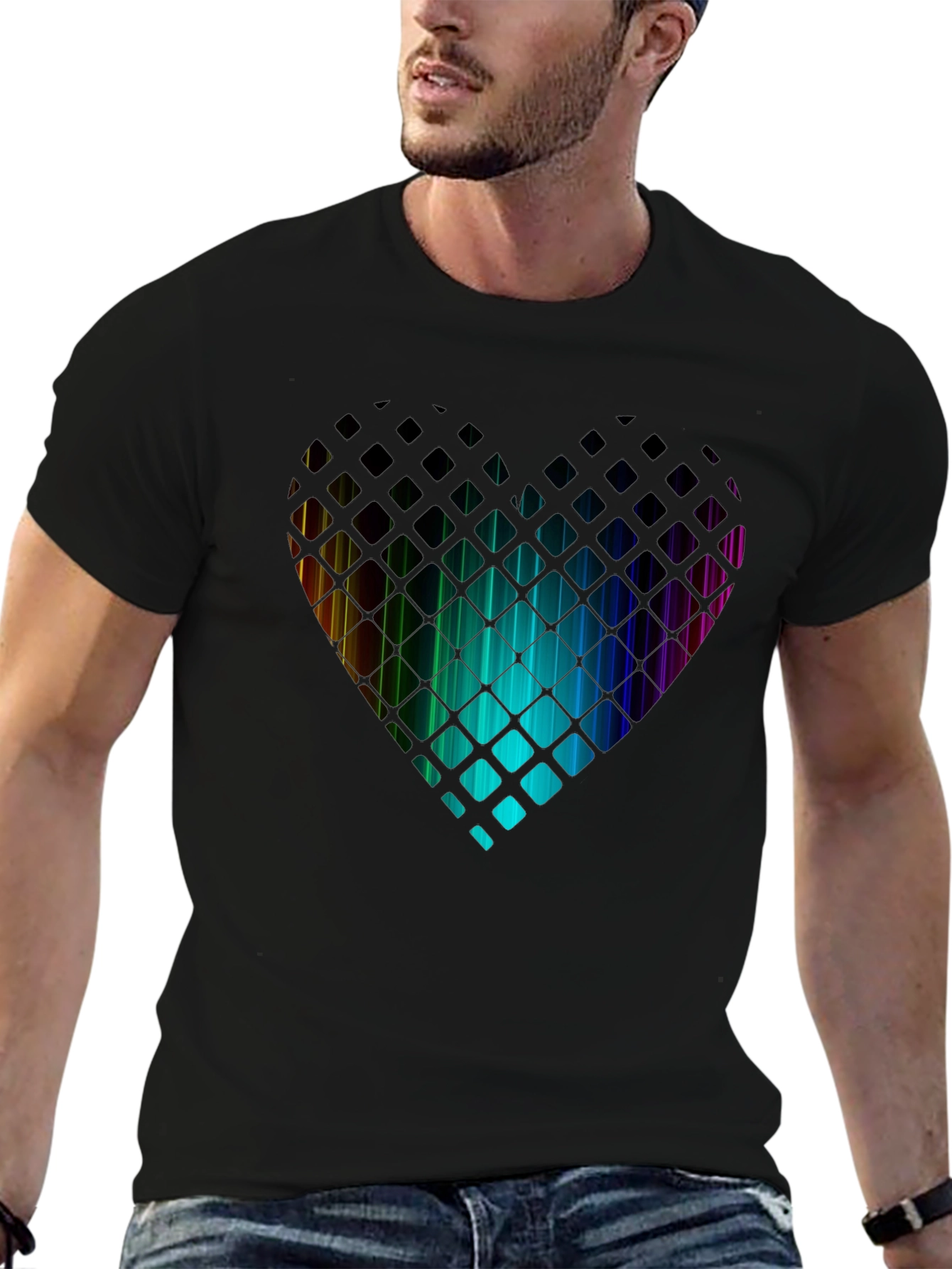 Black Rainbow Heart T-Shirt - Geometric Pixel Design view 6
