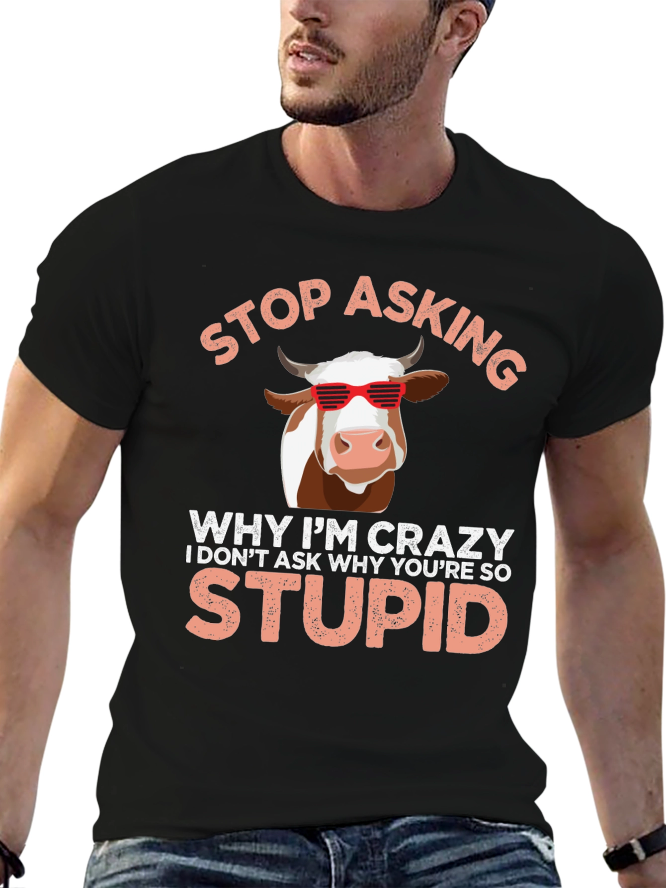 Black Crazy Cow T-Shirt: Funny Graphic Tee for Animal Lovers view 6