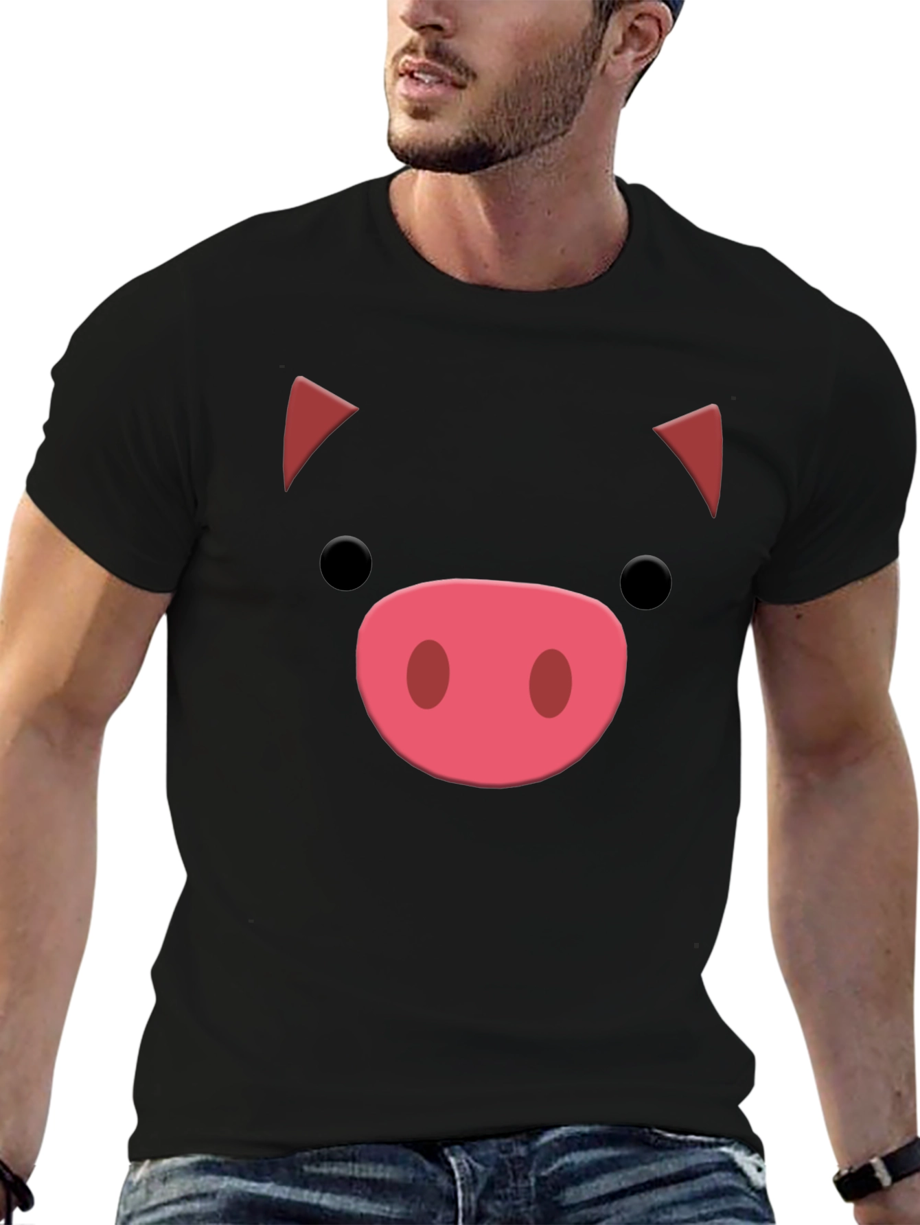 Black Cute Pig Face Graphic Tee - Soft Cotton Blend view 6