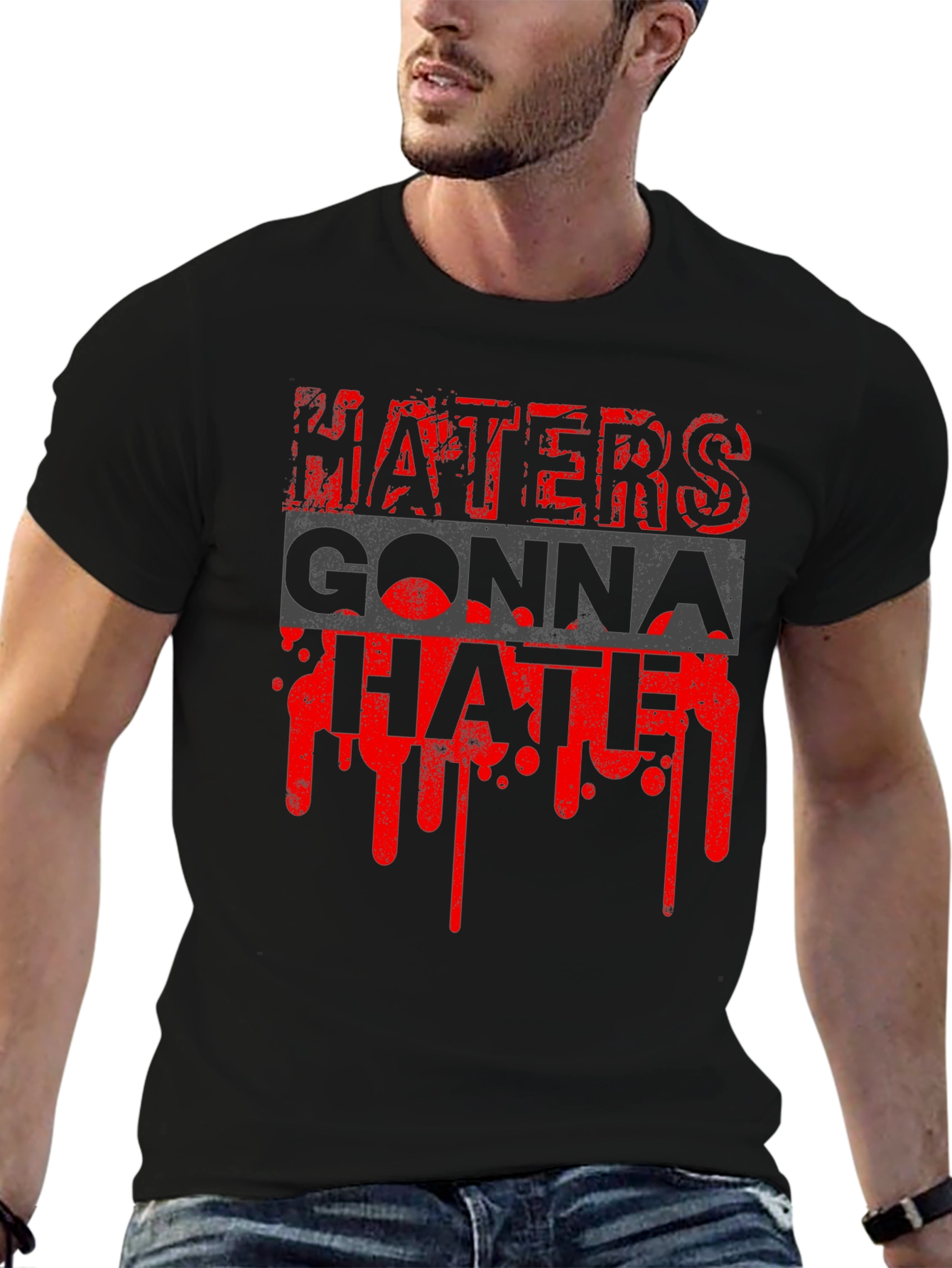 Black Haters Gonna Hate Graphic Tee - Men's Black T-Shirt view 6