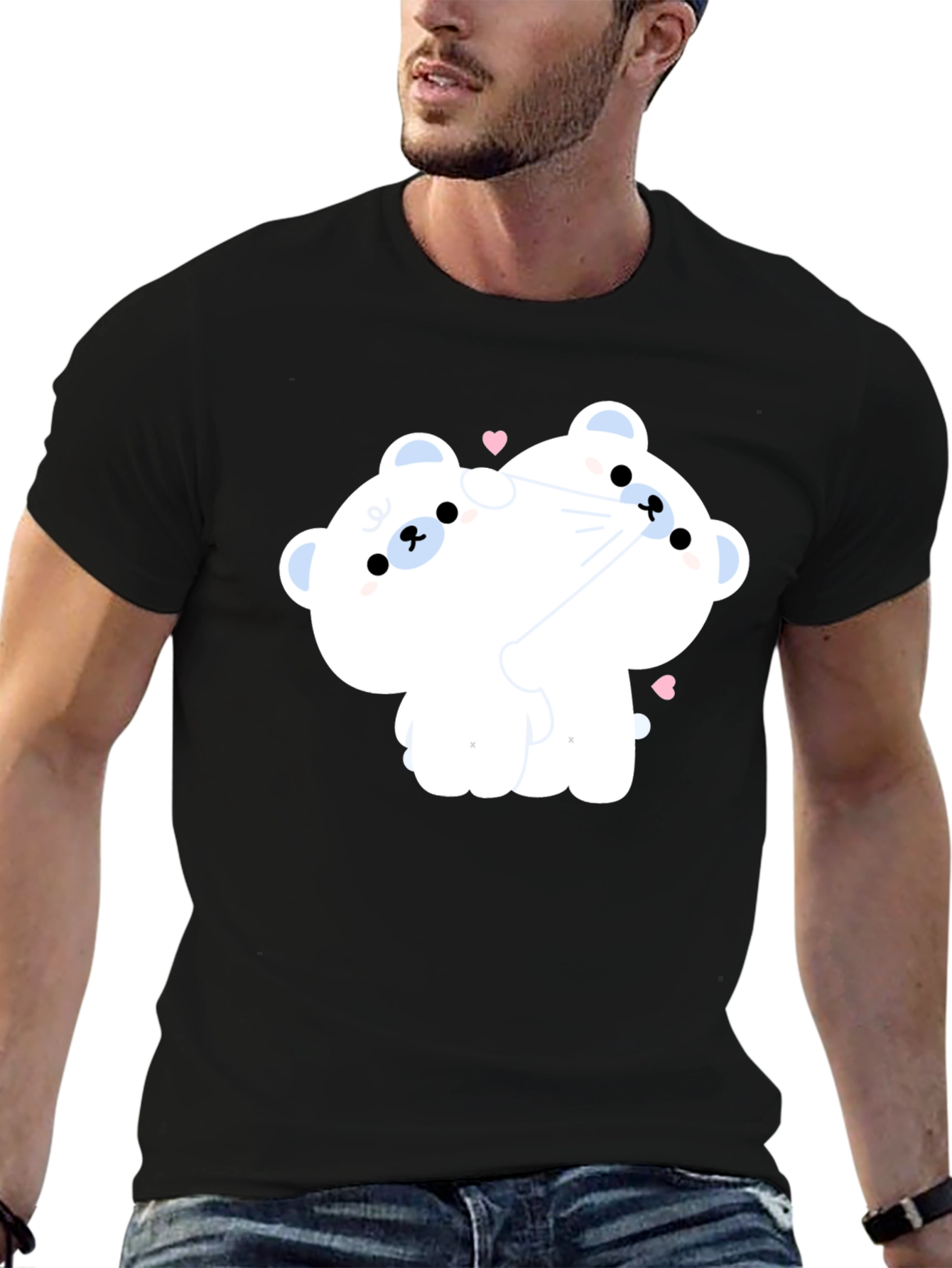 Black Cute Cartoon Bear T-Shirt view 6