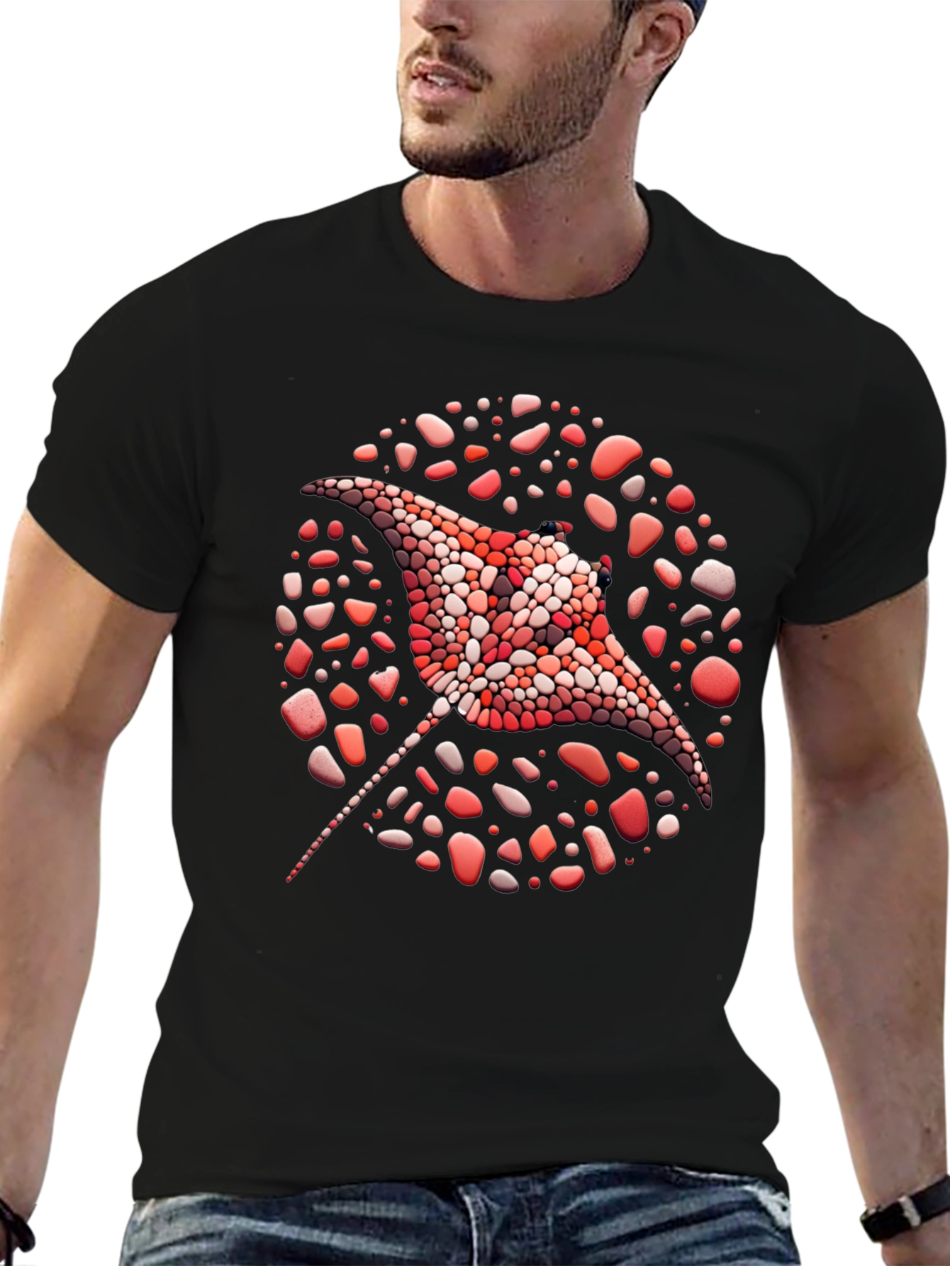Black Manta Ray Mosaic Tee - Unique Graphic T-Shirt view 6