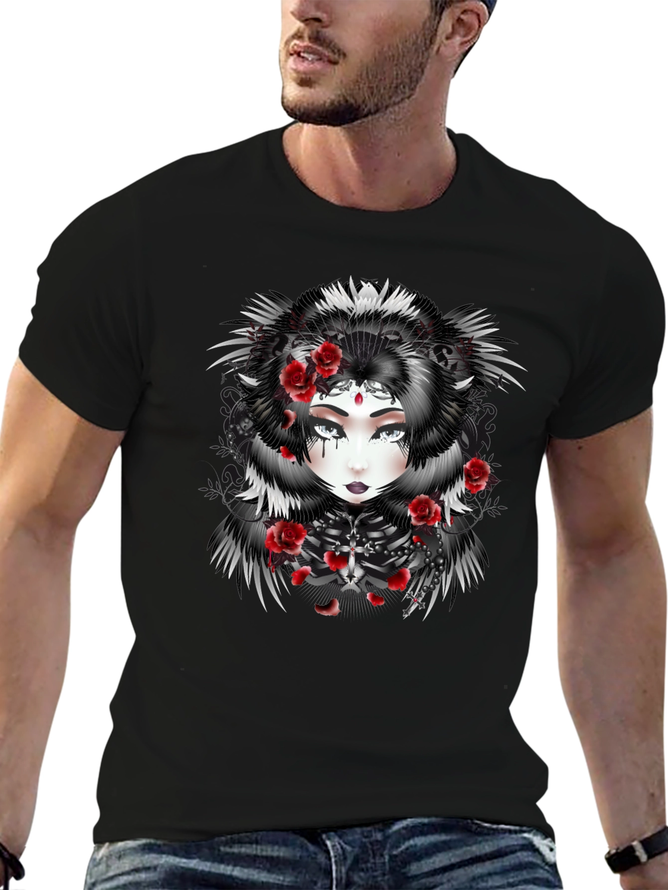 Black Gothic Rose Queen Graphic Black T-Shirt view 6