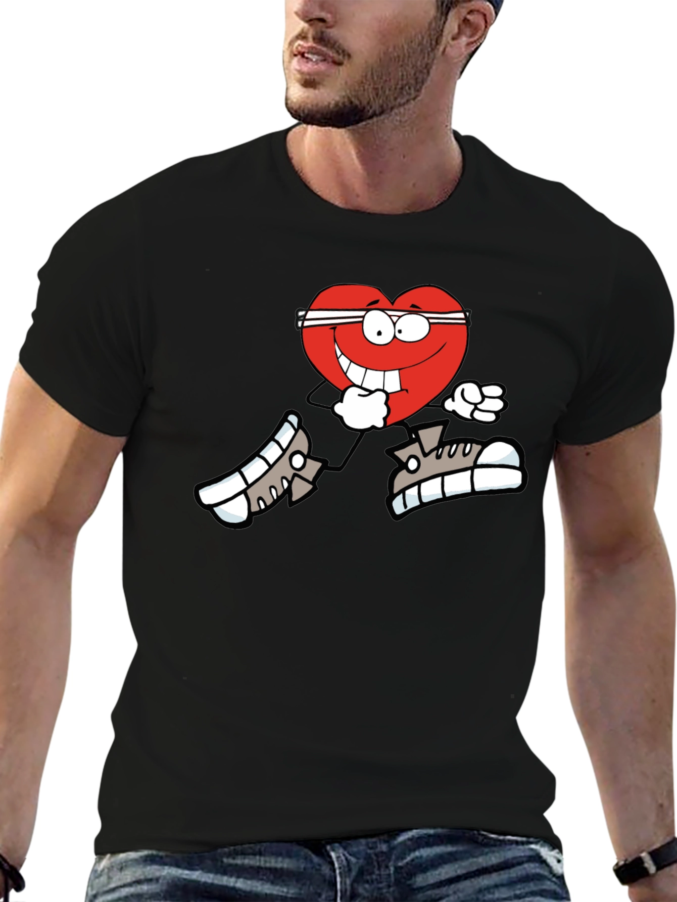 Black Running Heart Graphic Tee - Black Cotton Blend view 6