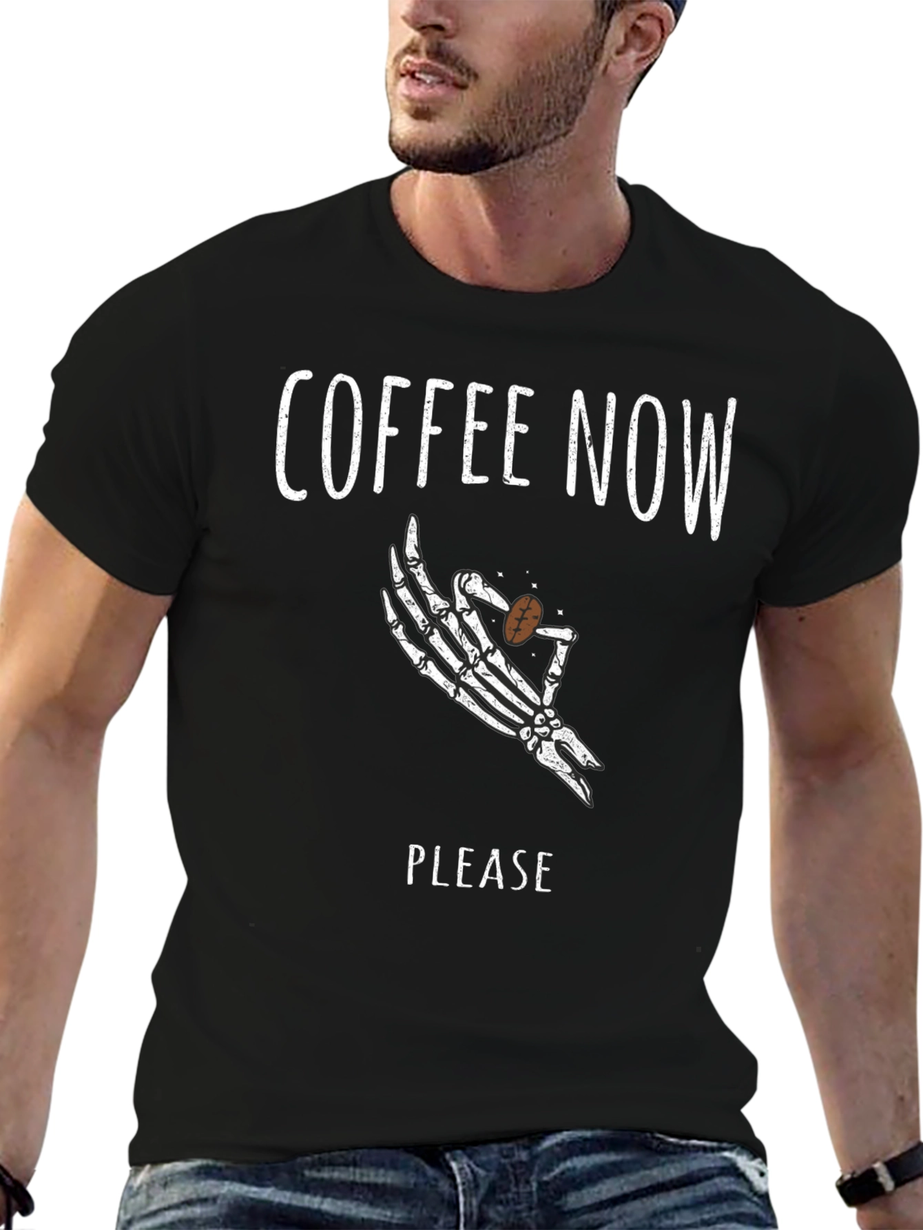 Black Coffee Now Please Skeleton Hand Graphic Tee view 6