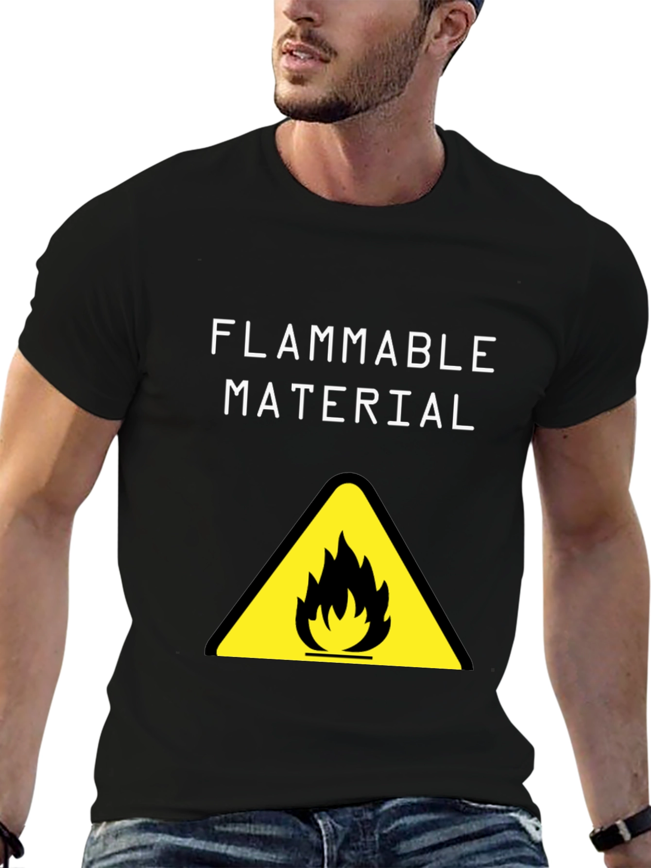 Black Flammable Material Warning Graphic T-Shirt view 6