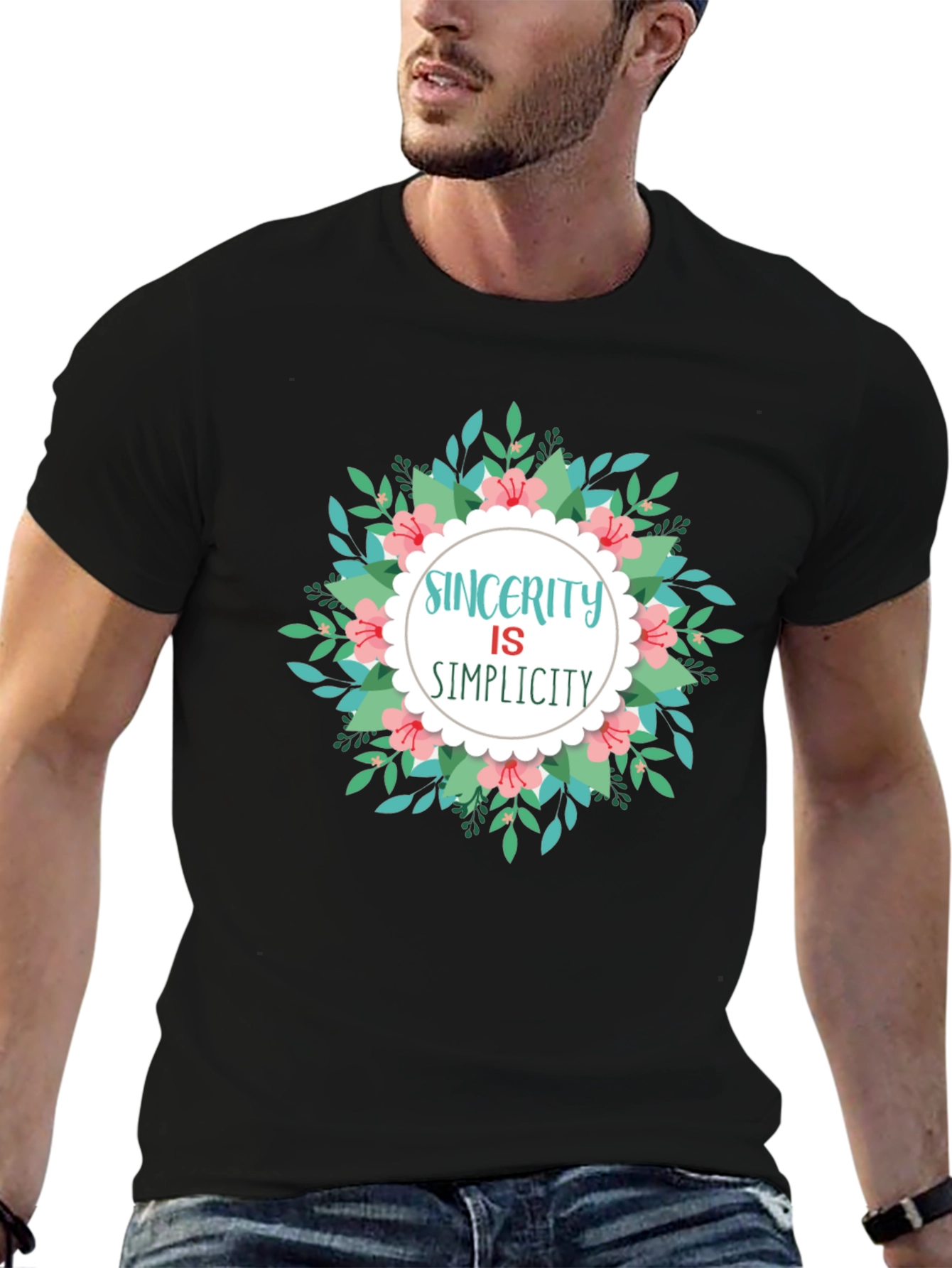 Black Sincerity Simplicity Floral T-Shirt view 6
