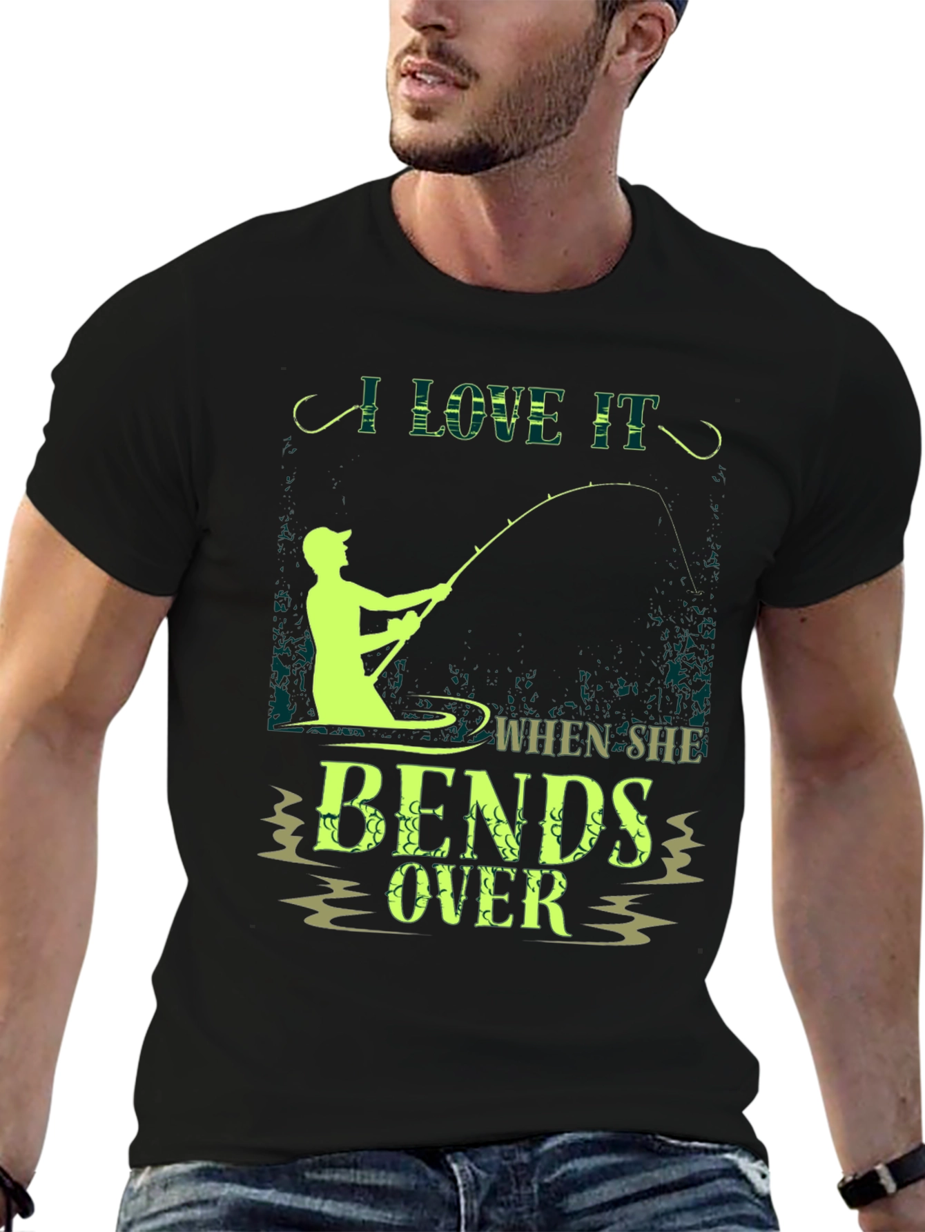 Black Fishing Humor T-Shirt - I Love It When She Bends Over view 6